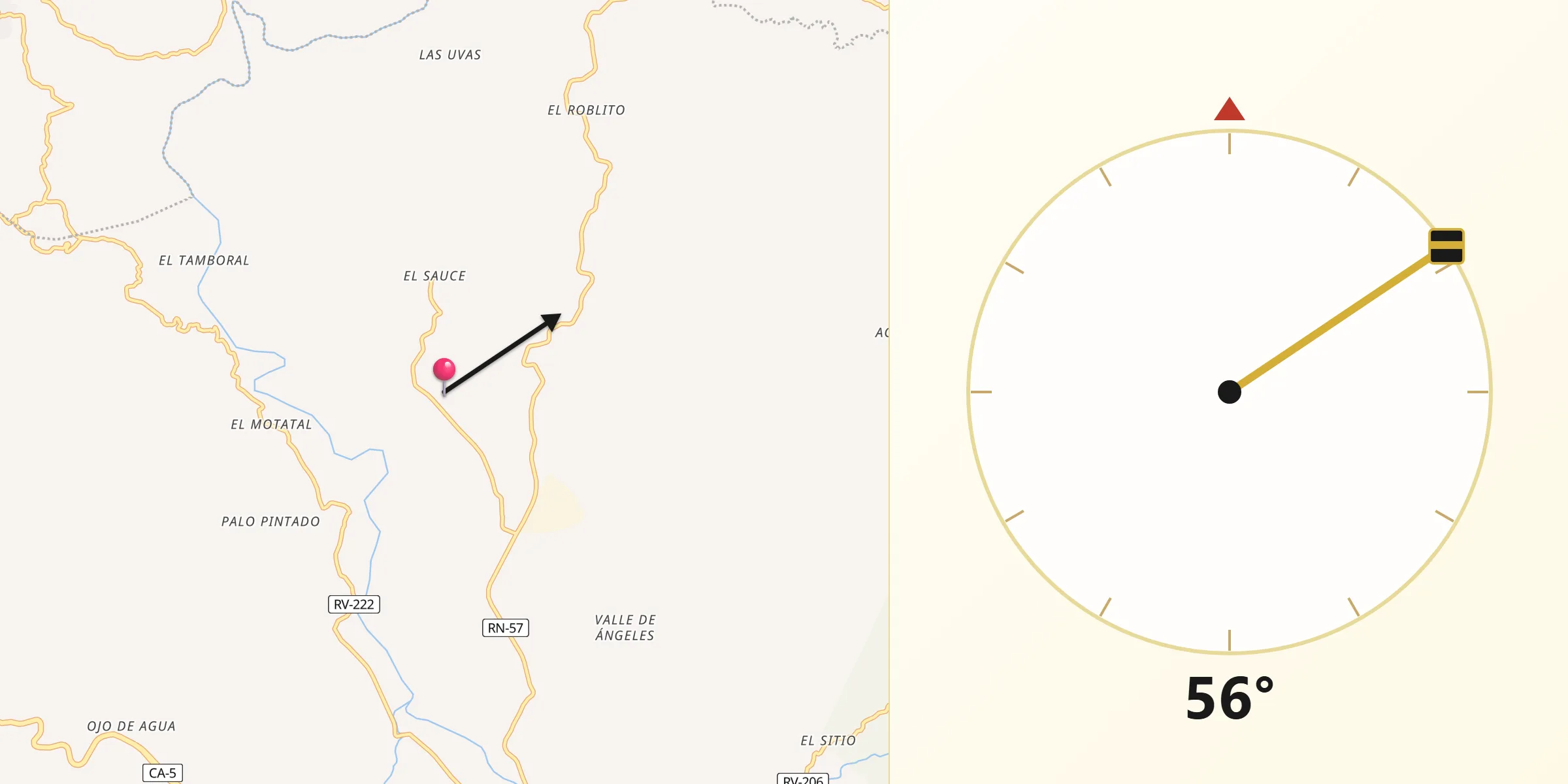Dirección de la Qibla desde El Sauce