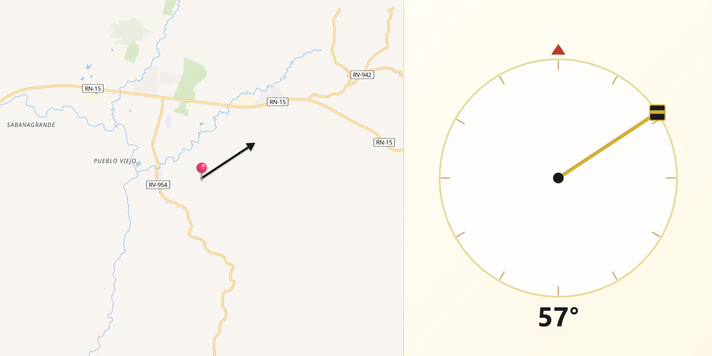 Dirección de la Qibla desde Guaimaca