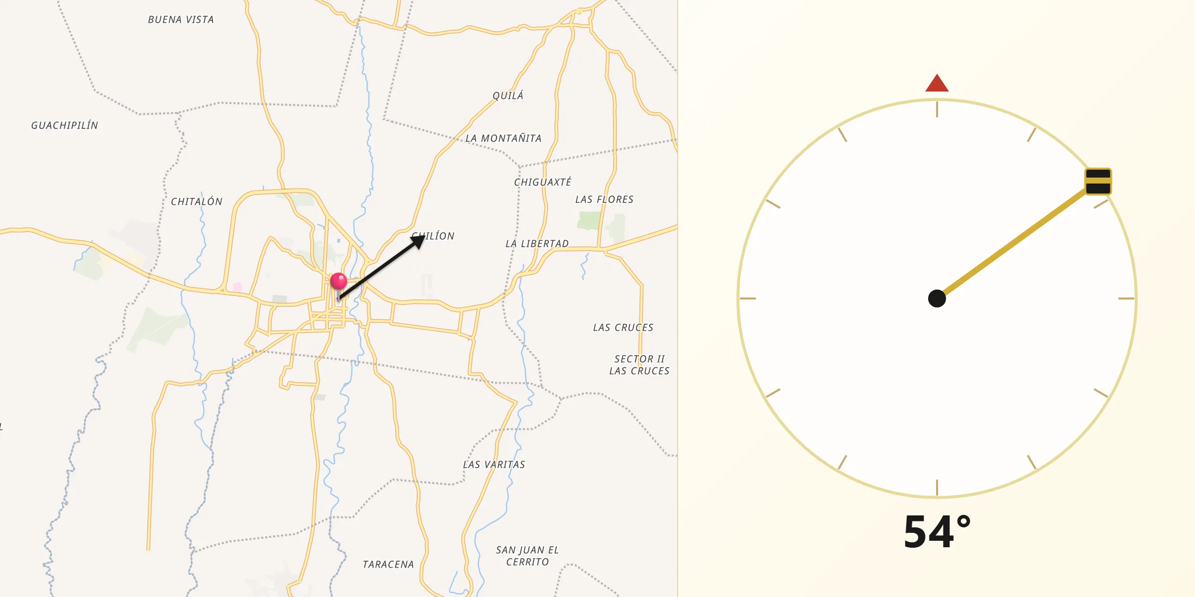 Dirección de la Qibla desde Mazatenango