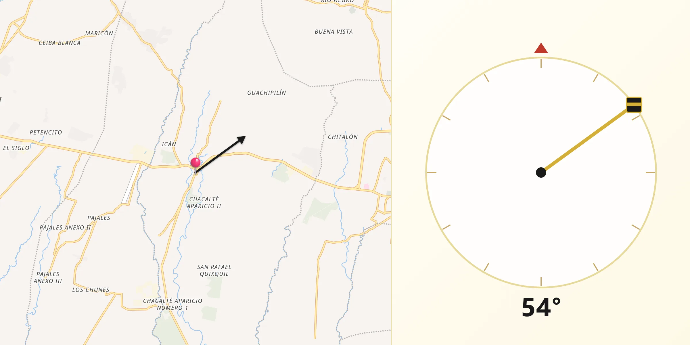 Dirección de la Qibla desde Cuyotenango