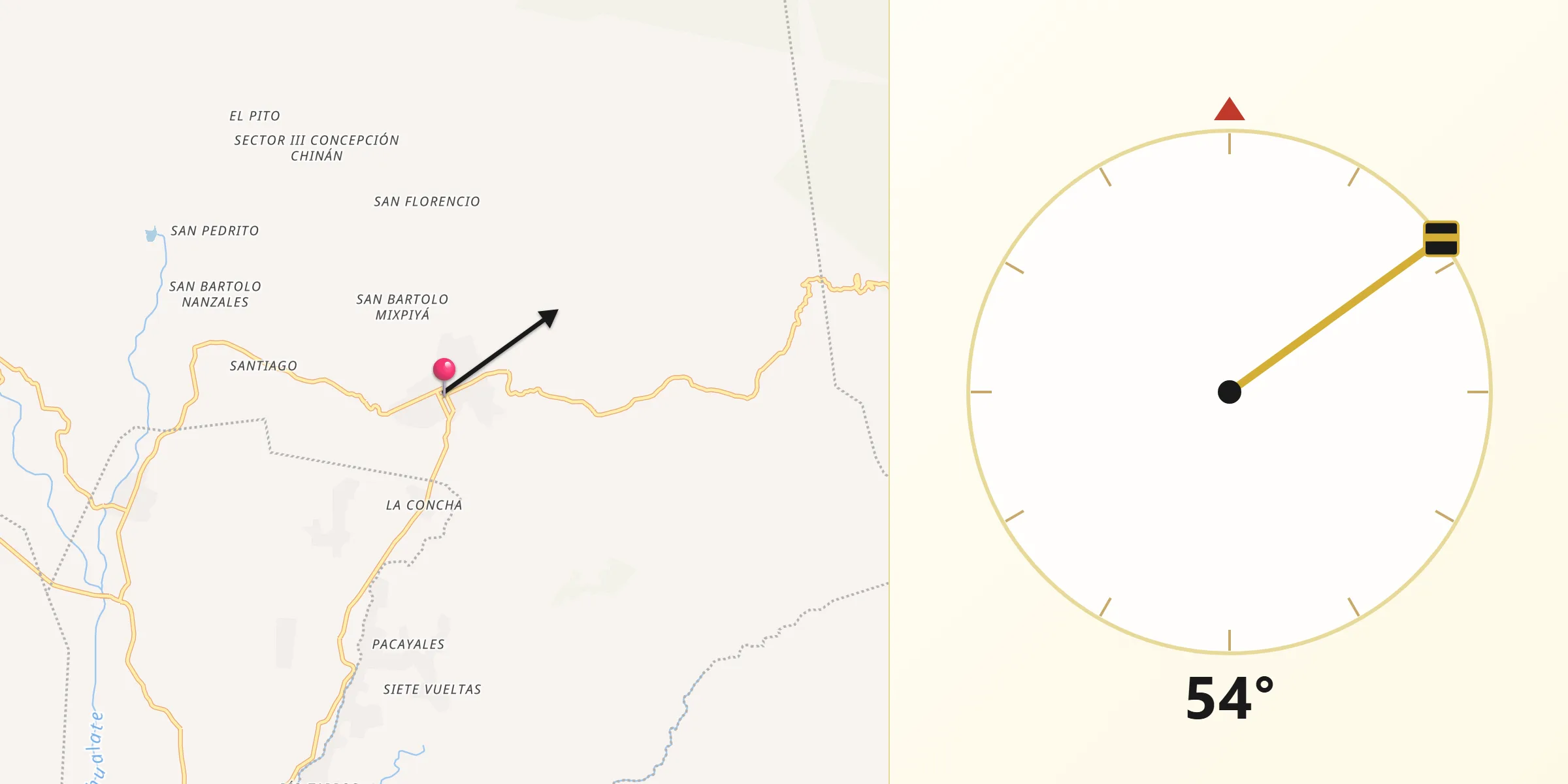 Dirección de la Qibla desde Chicacao
