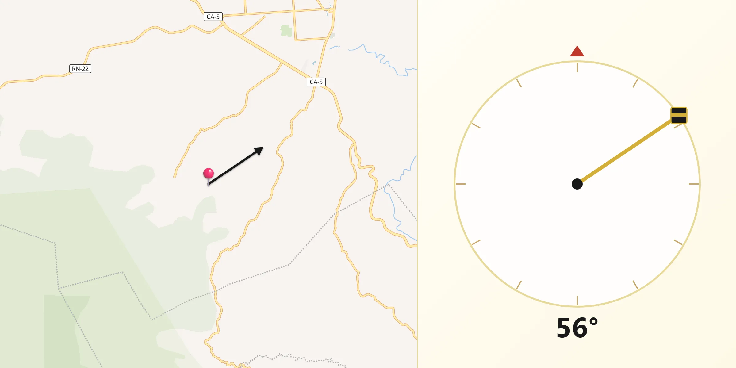 Dirección de la Qibla desde Potrerillos