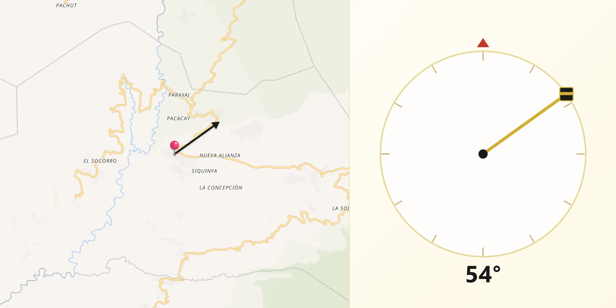 Dirección de la Qibla desde Acatenango