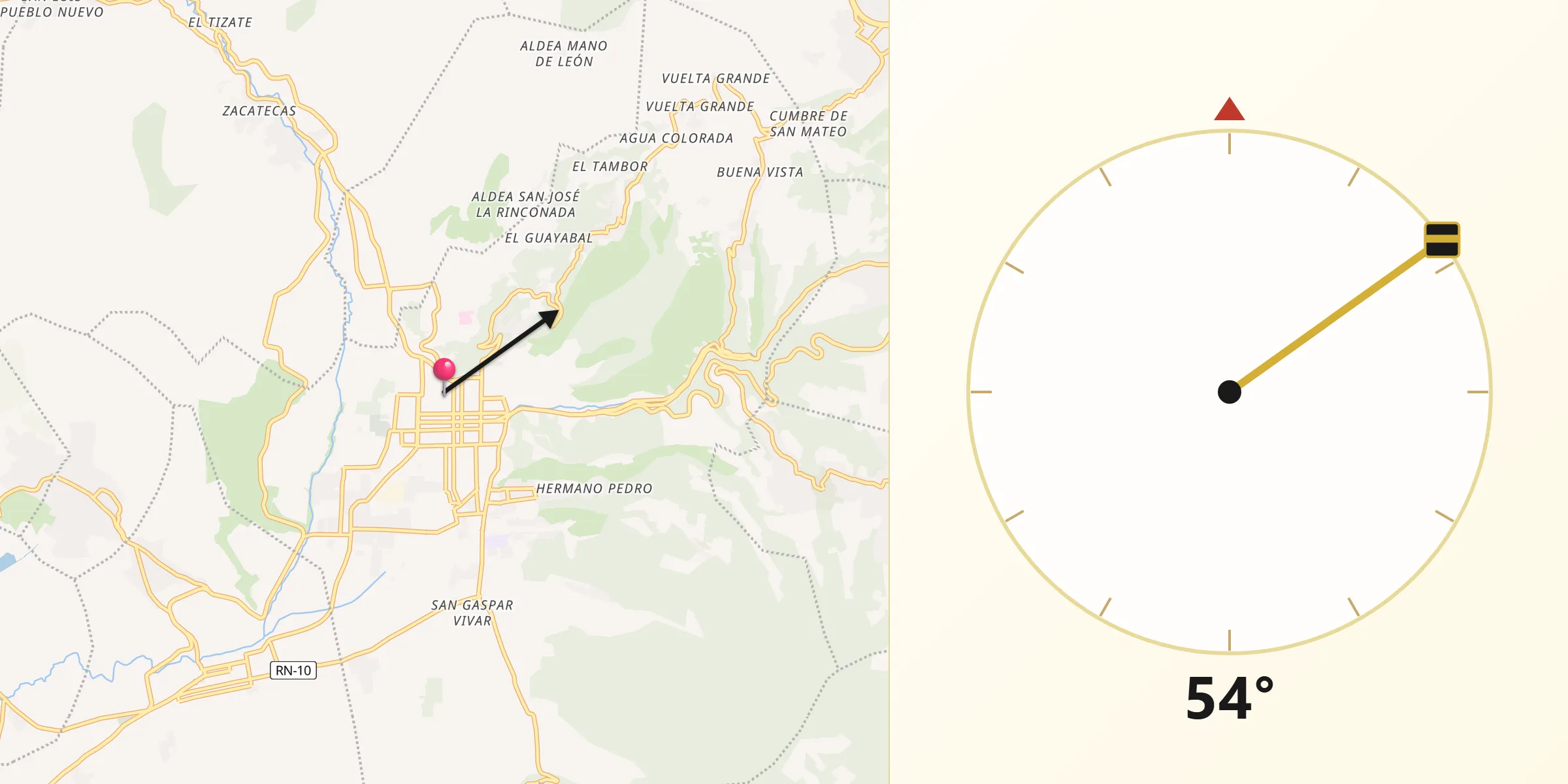 Dirección de la Qibla desde Antigua Guatemala