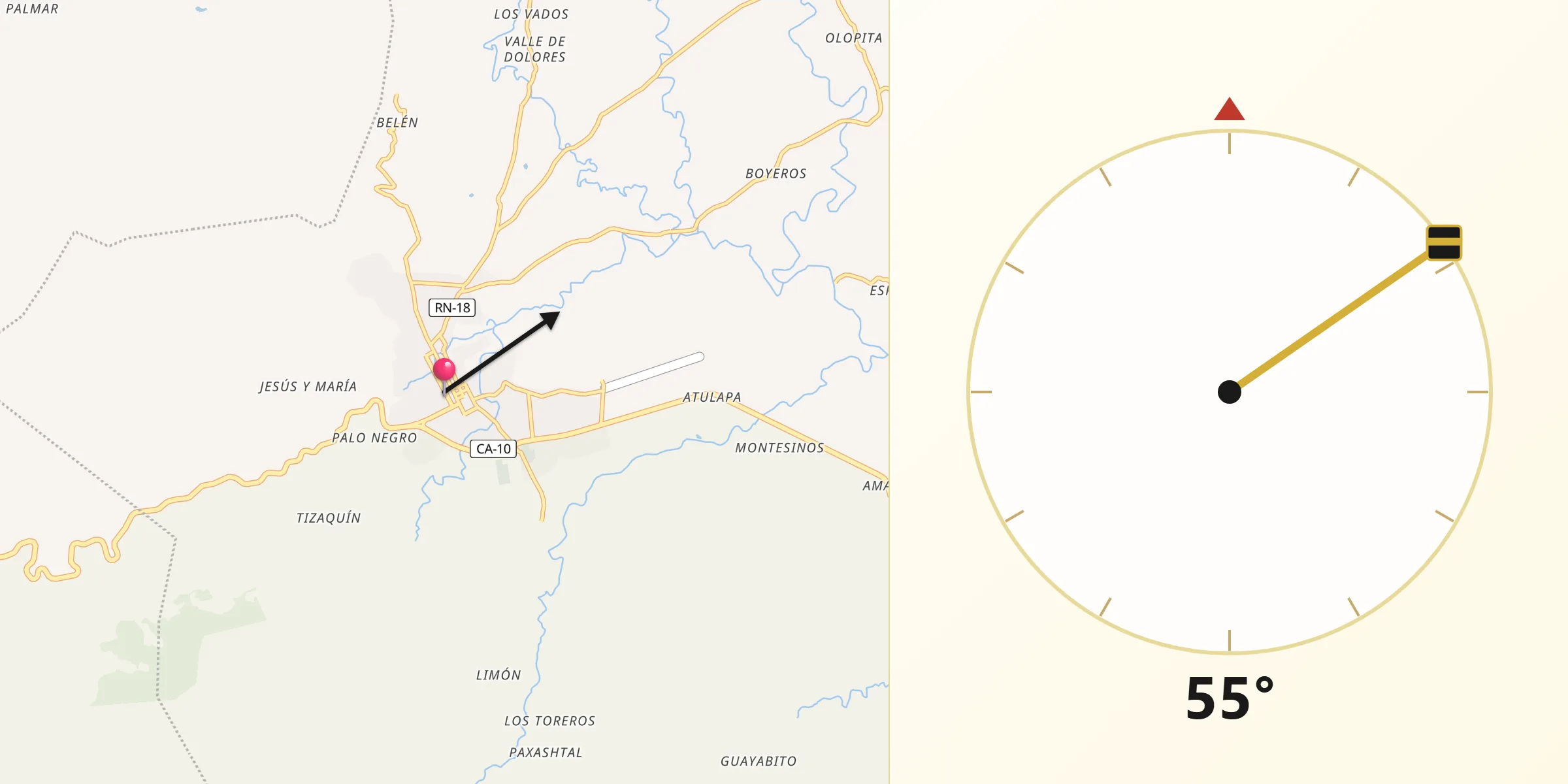 Dirección de la Qibla desde Esquipulas