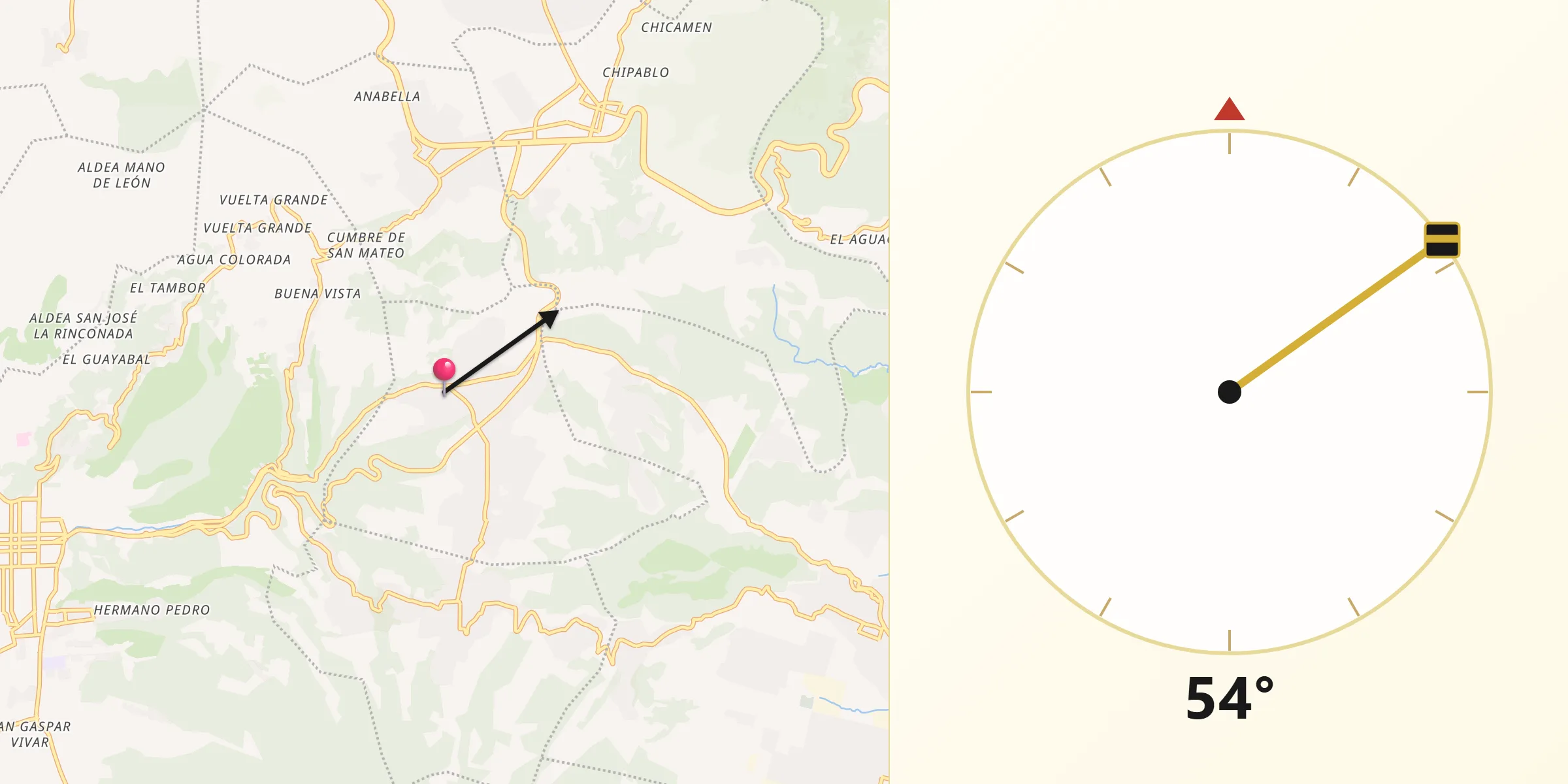 Dirección de la Qibla desde Santa Lucía Milpas Altas
