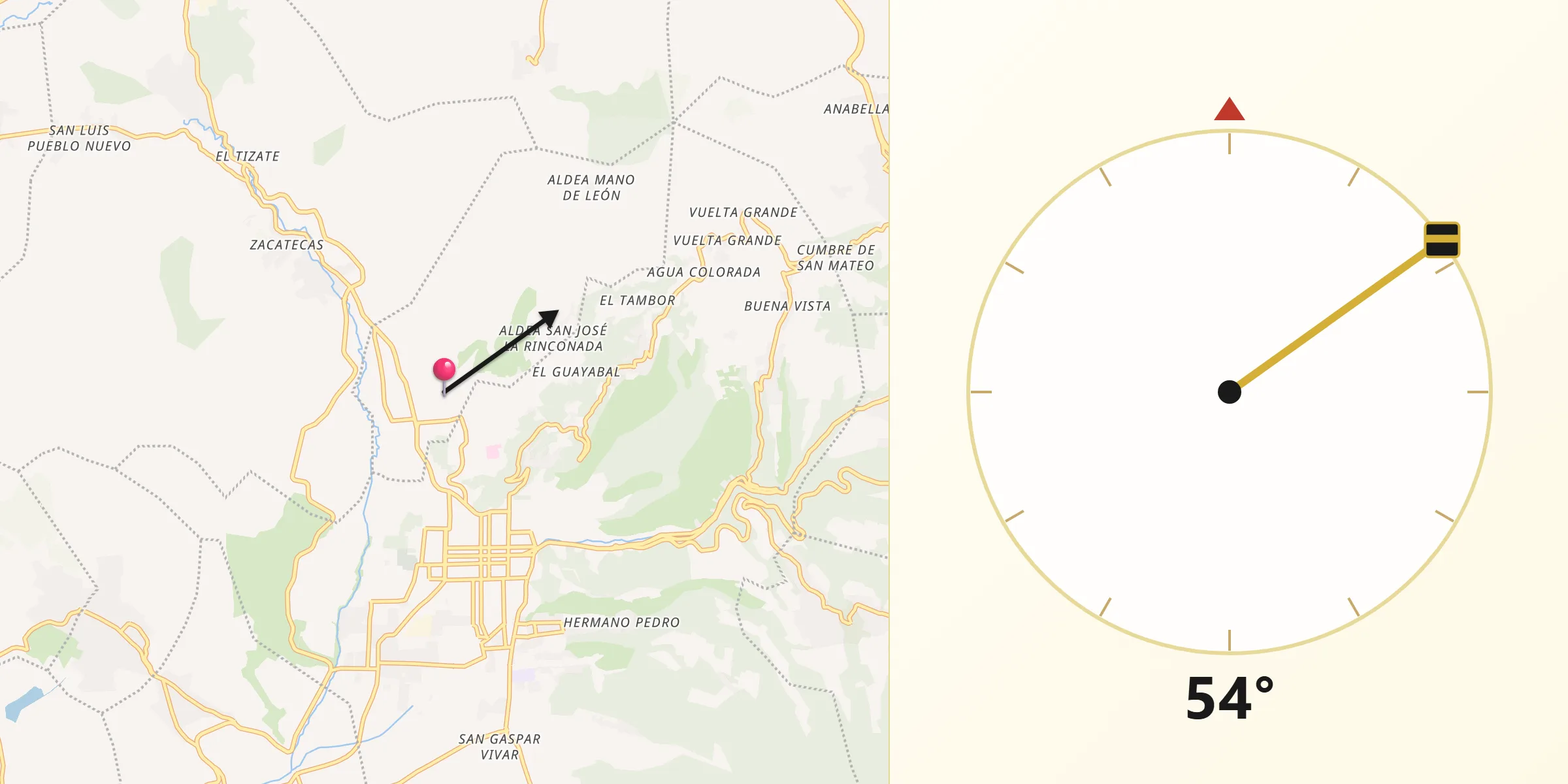 Dirección de la Qibla desde Jocotenango