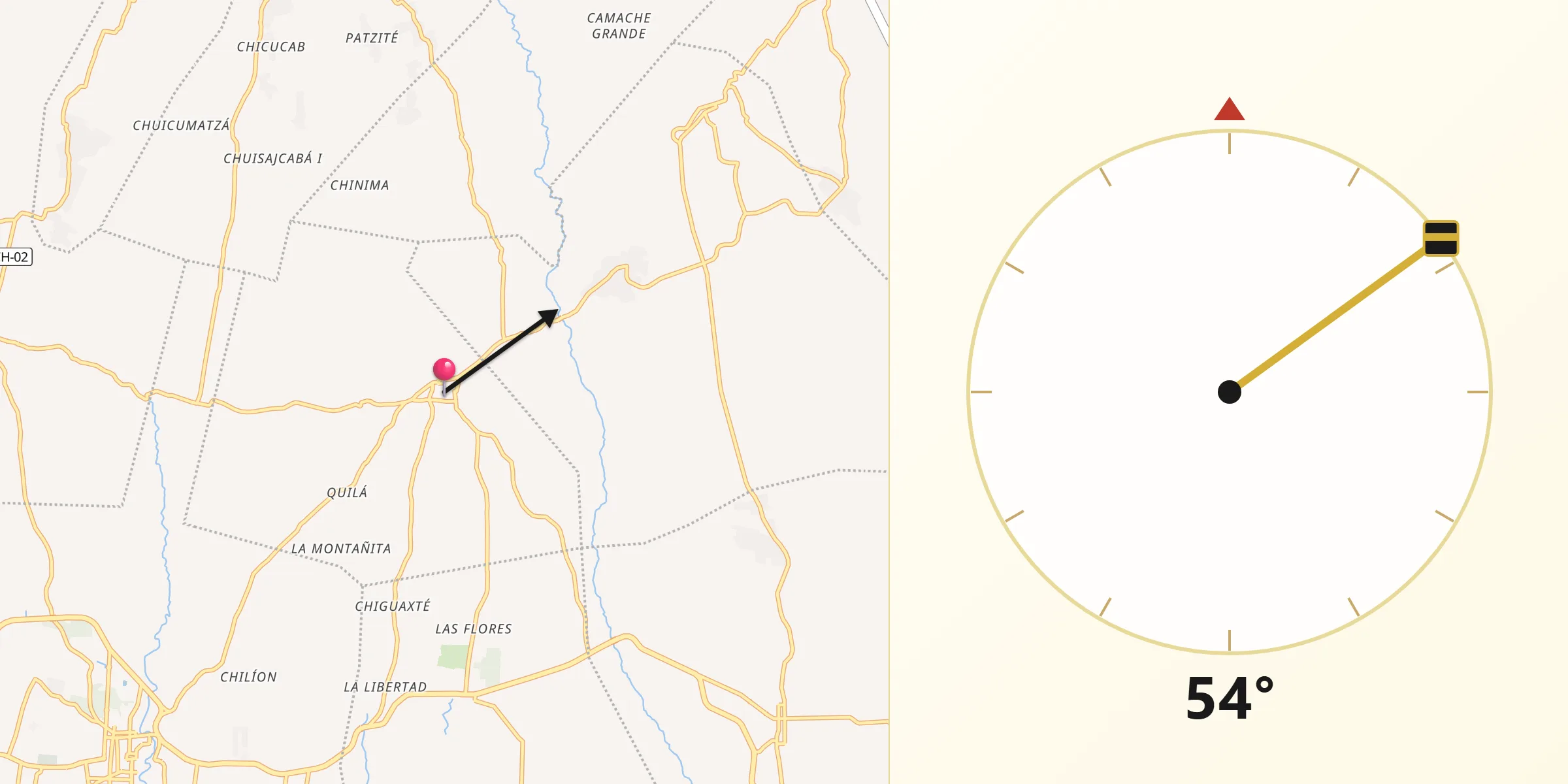 Dirección de la Qibla desde Samayac