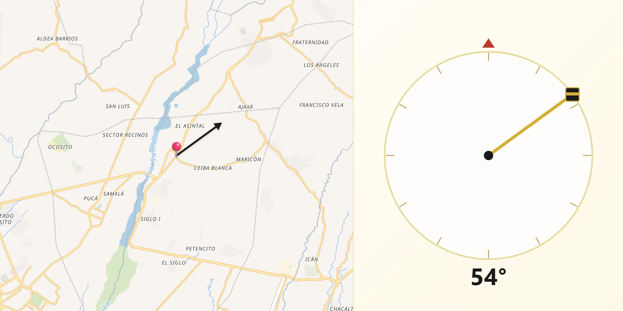 Dirección de la Qibla desde Santa Cruz Muluá