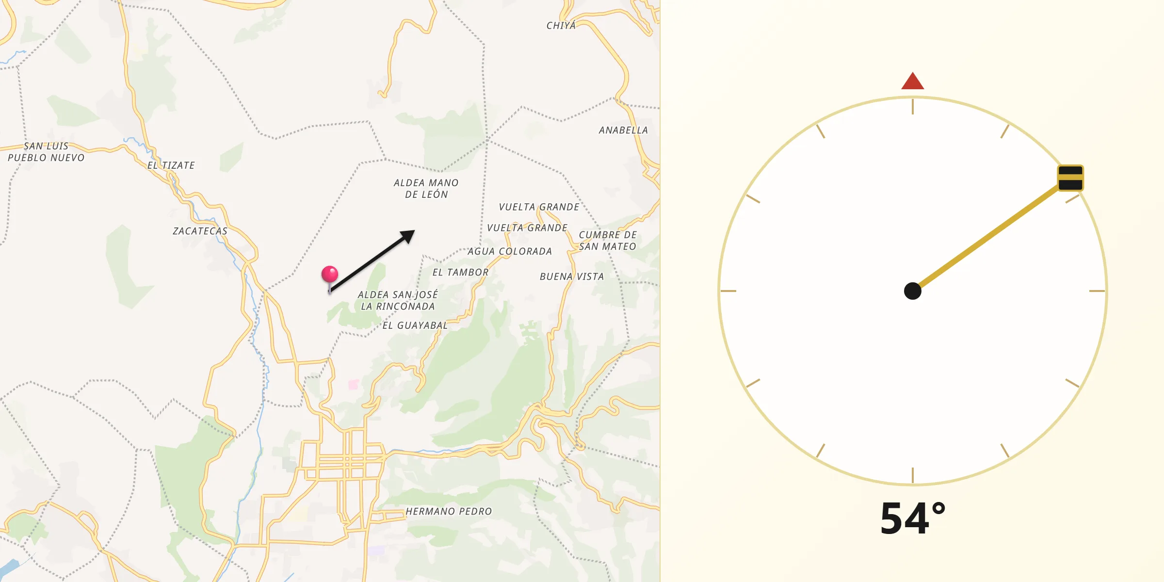 Dirección de la Qibla desde Municipio de Jocotenango