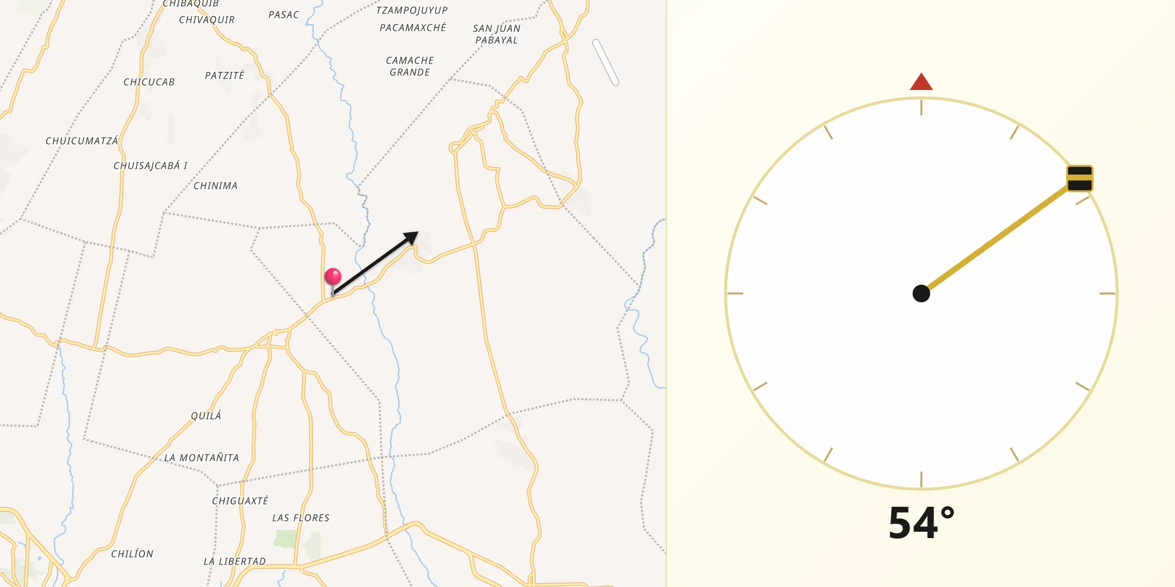 Dirección de la Qibla desde San Pablo Jocopilas