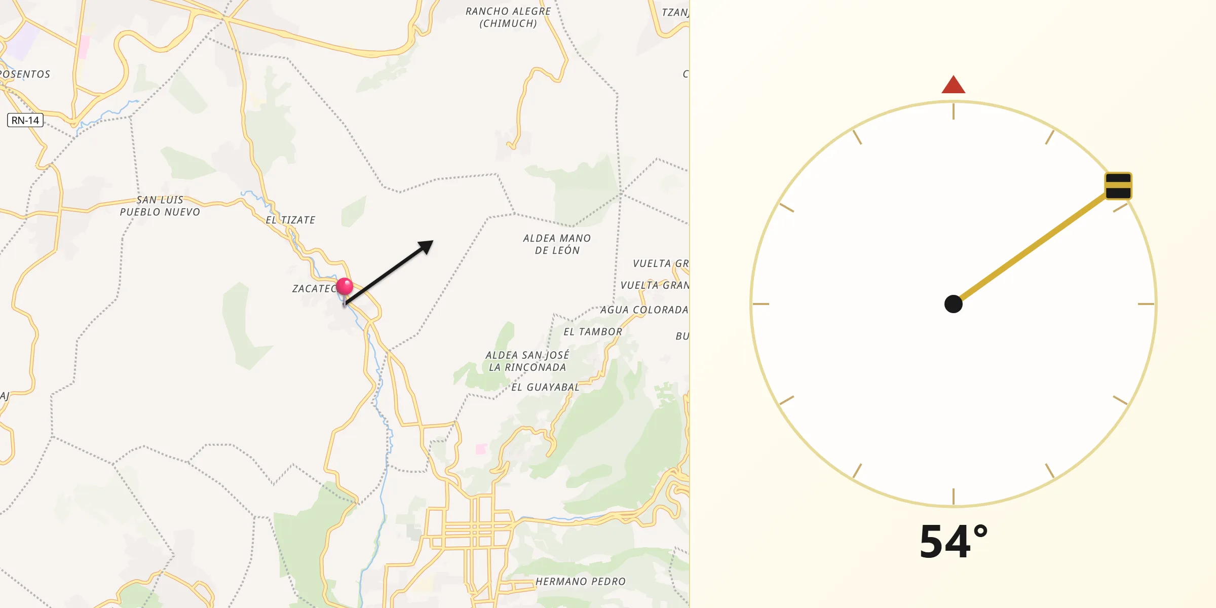 Dirección de la Qibla desde Pastores