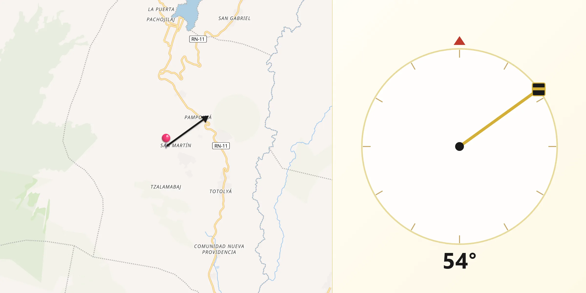 Dirección de la Qibla desde San Lucas Tolimán
