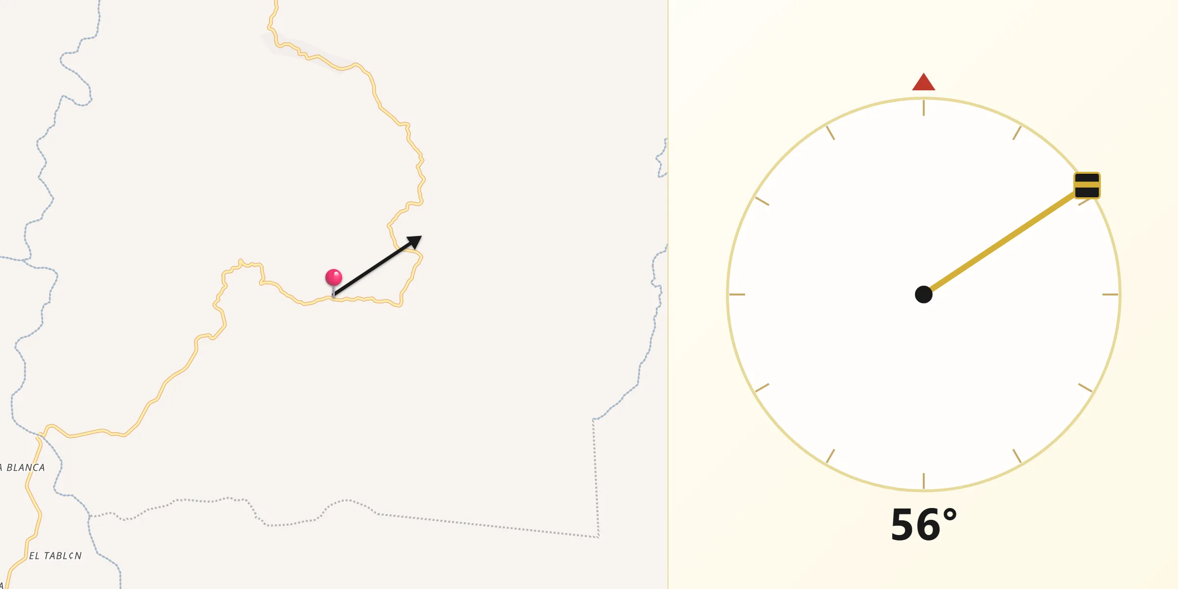Dirección de la Qibla desde Mata de Plátano