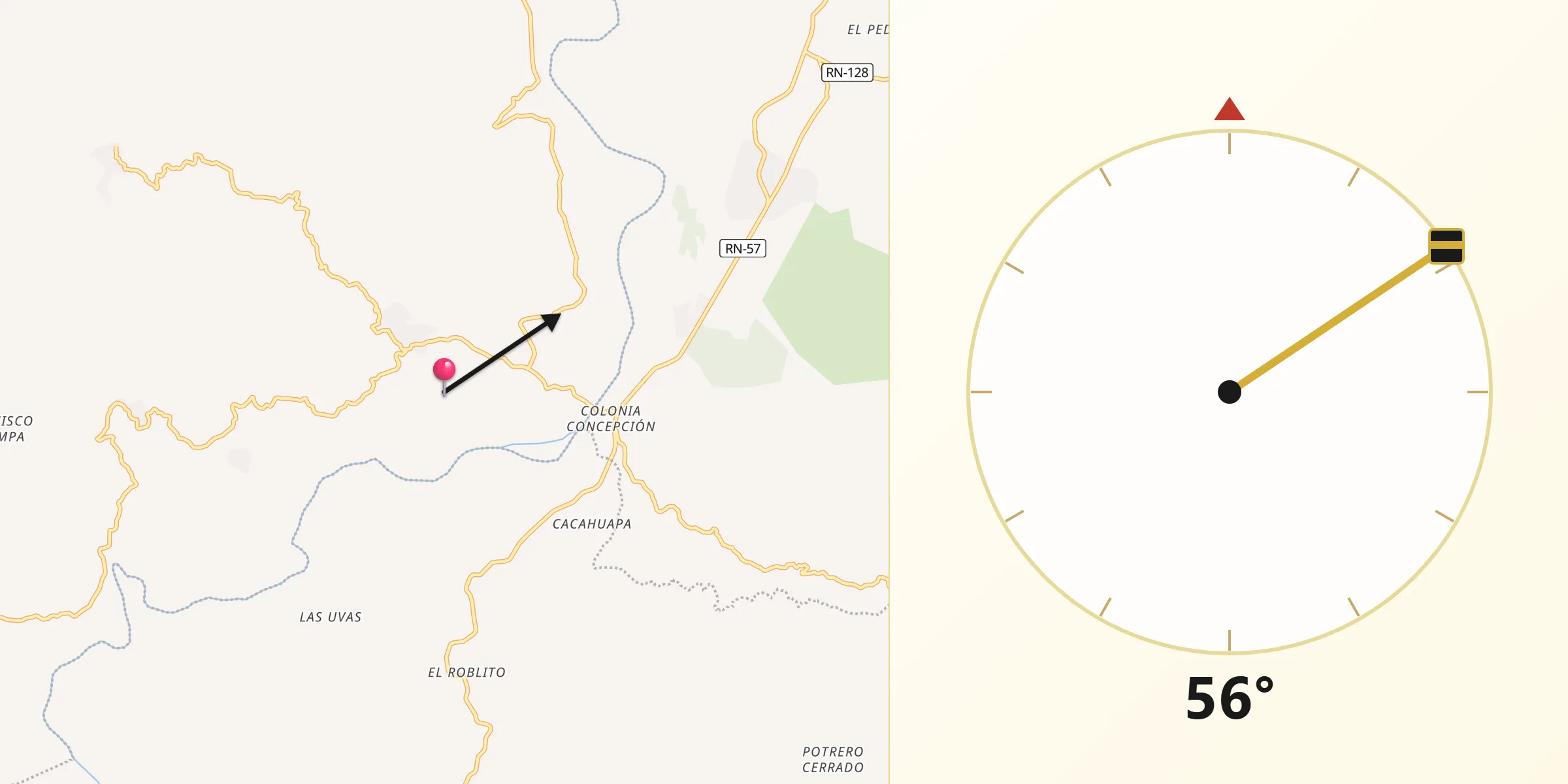 Dirección de la Qibla desde Concepción de Guasistagua