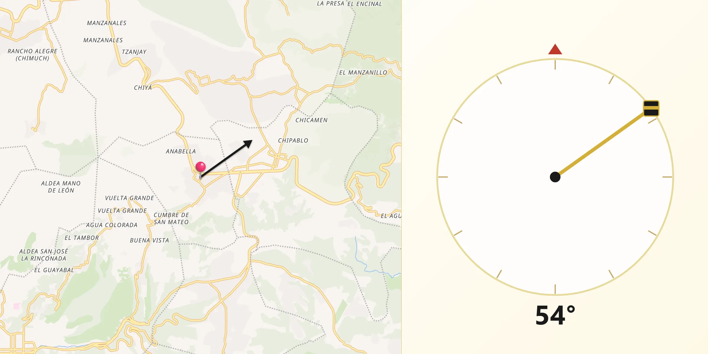 Dirección de la Qibla desde San Bartolomé Milpas Altas