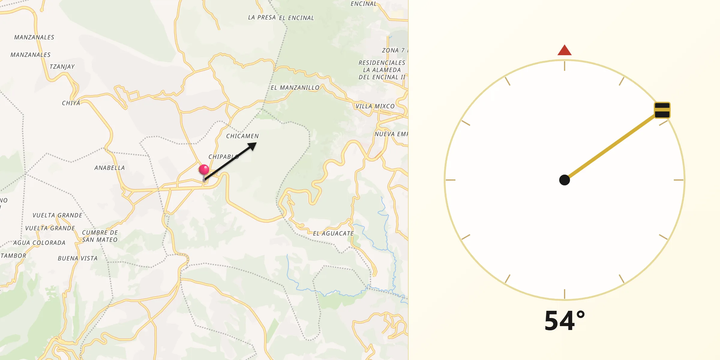 Dirección de la Qibla desde San Lucas Sacatepéquez