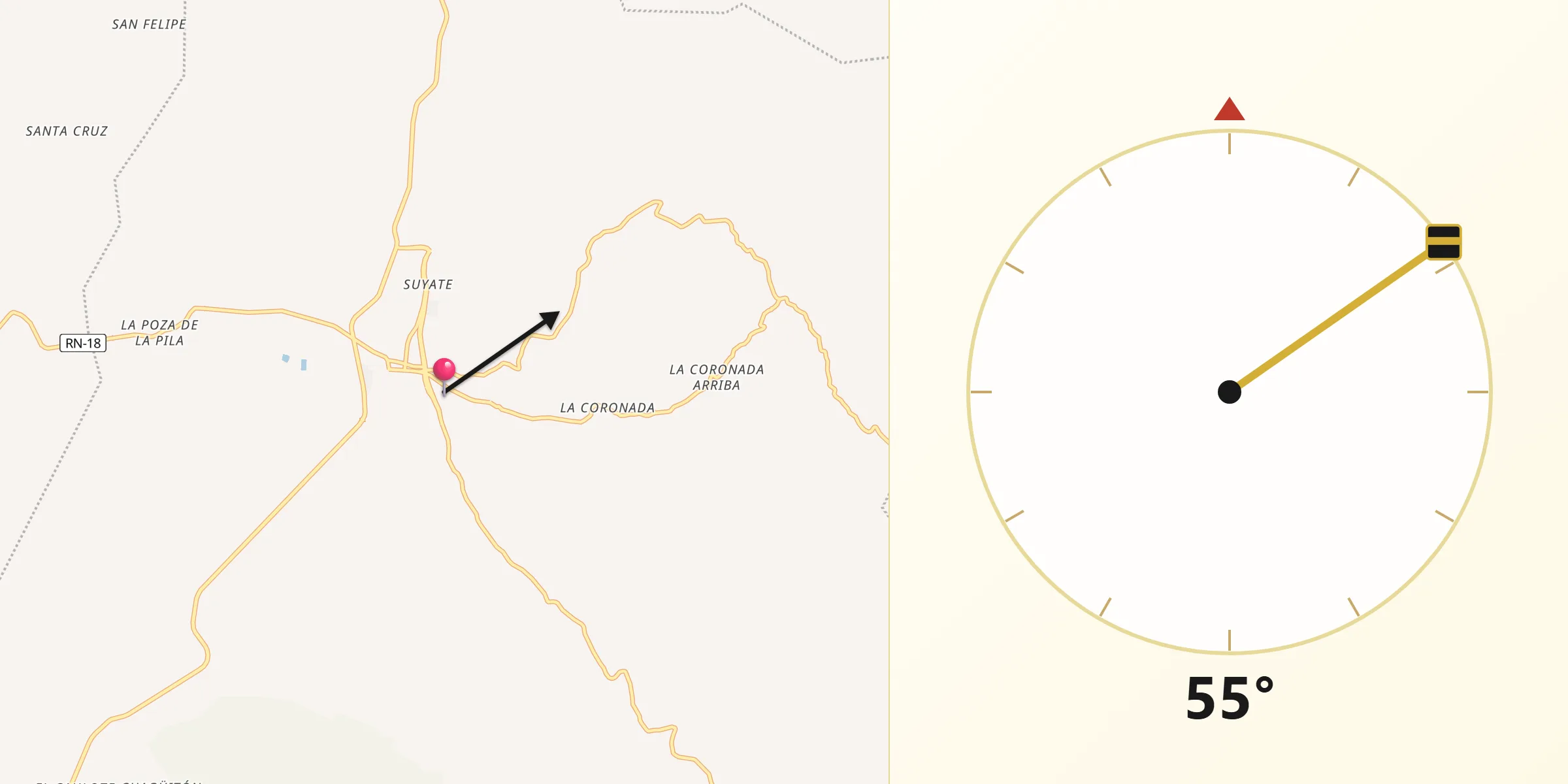 Dirección de la Qibla desde Ipala