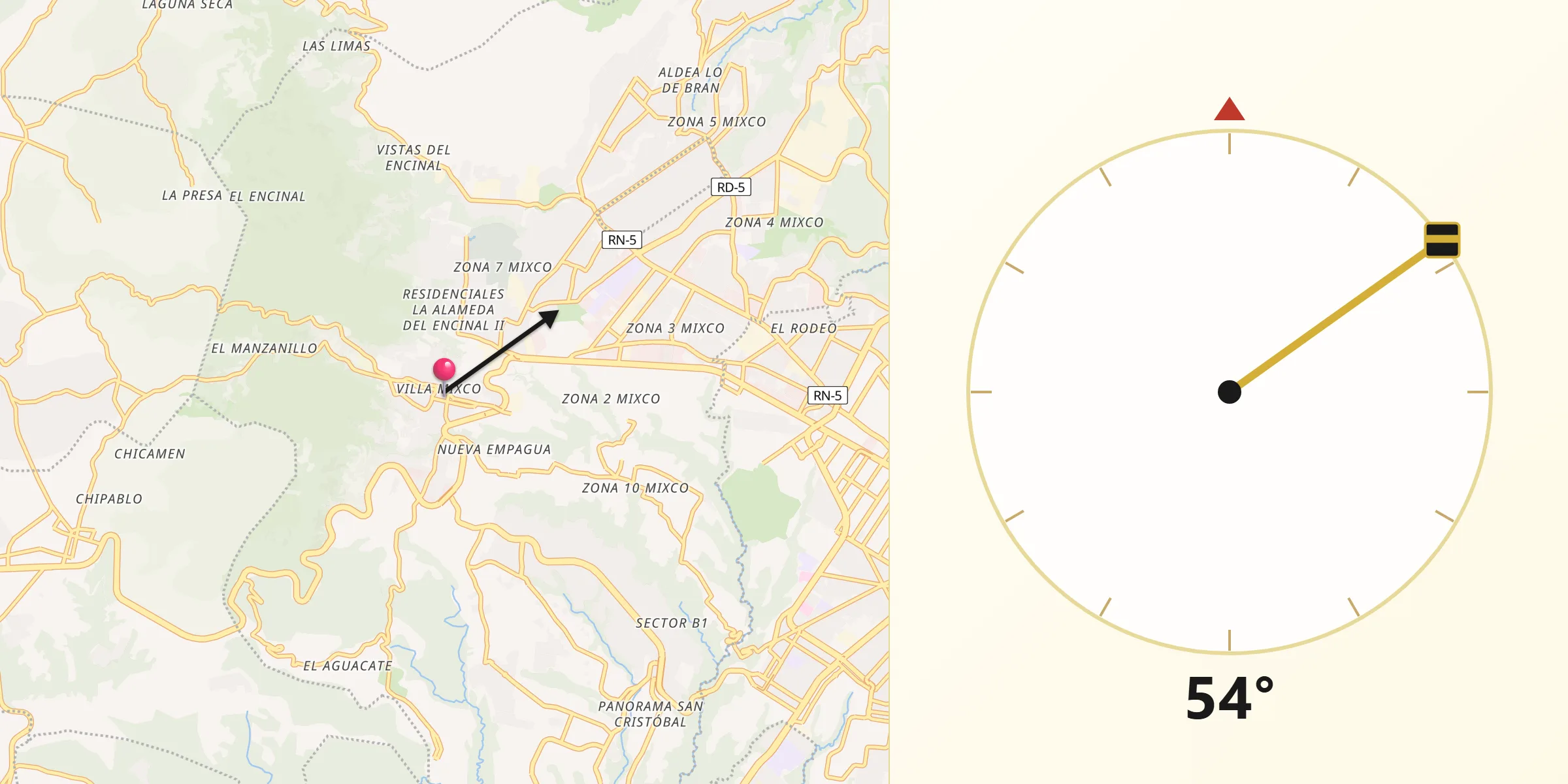 Dirección de la Qibla desde Mixco
