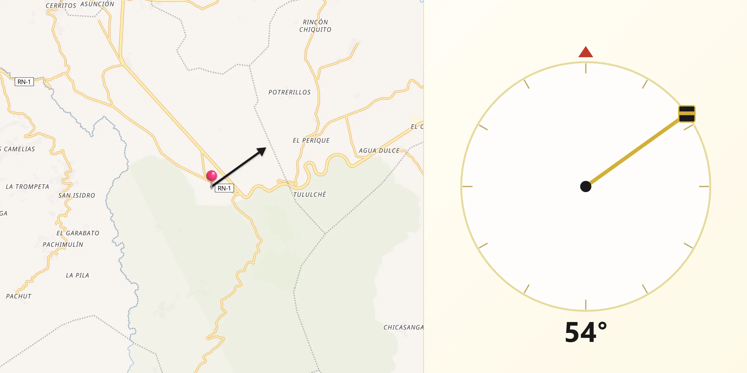 Dirección de la Qibla desde Patzicía