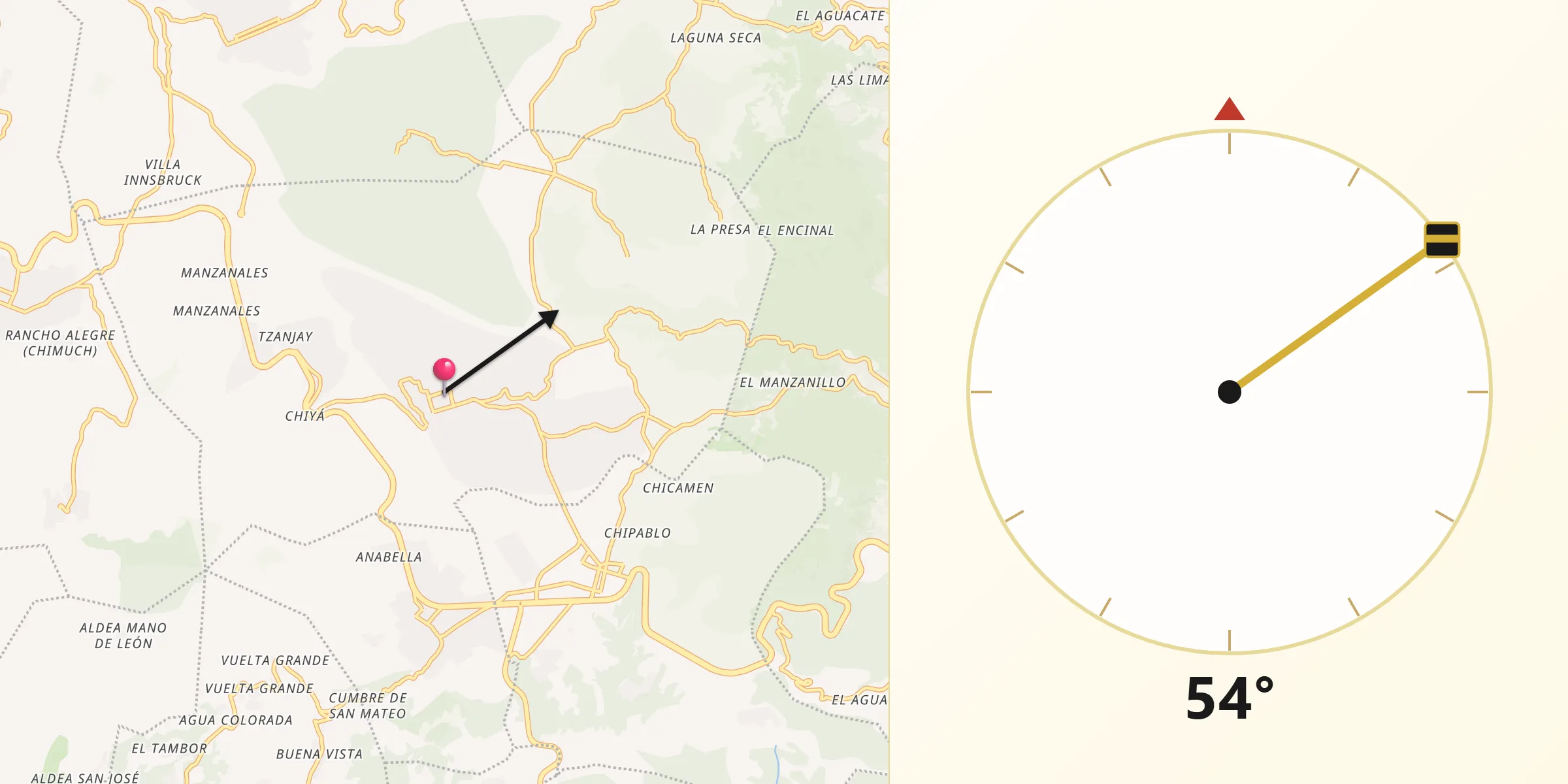 Dirección de la Qibla desde Santiago Sacatepéquez