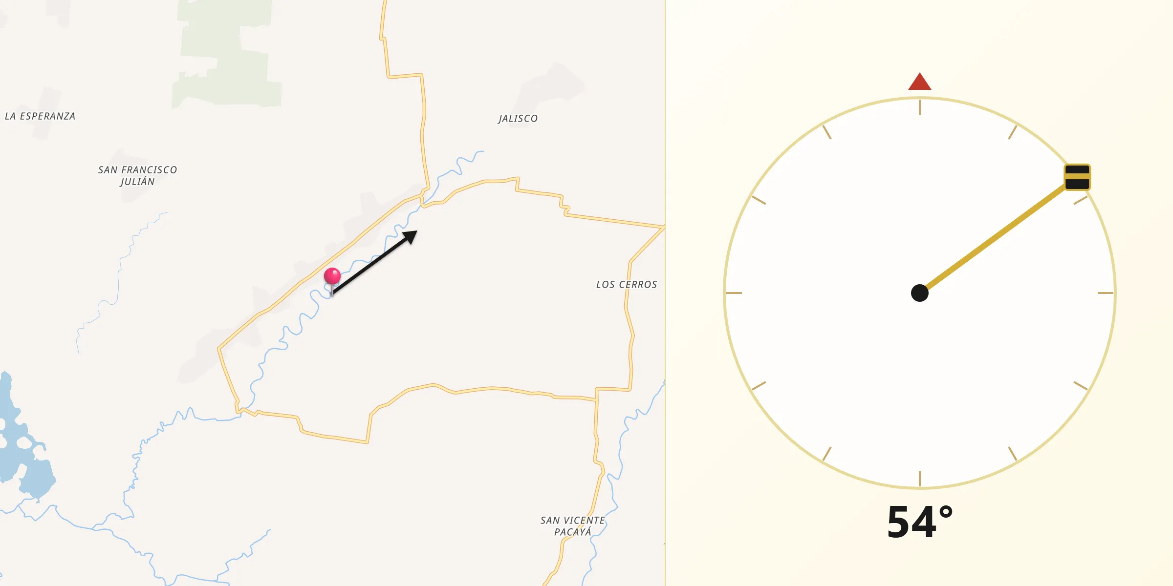 Dirección de la Qibla desde Municipio de Coatepeque