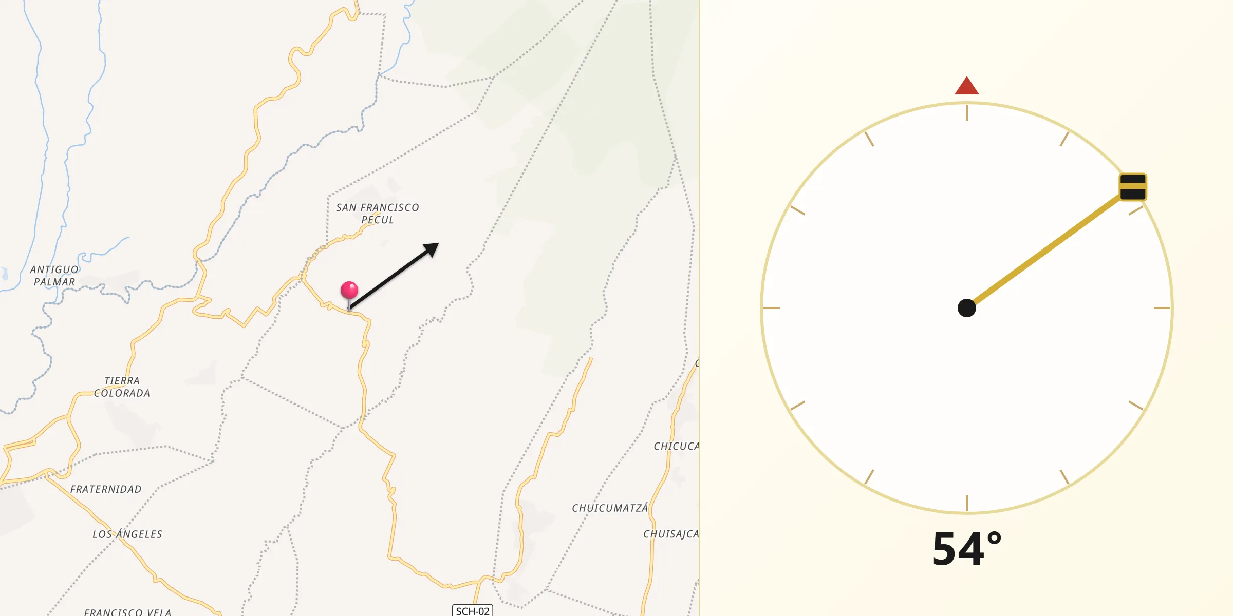 Dirección de la Qibla desde Pueblo Nuevo