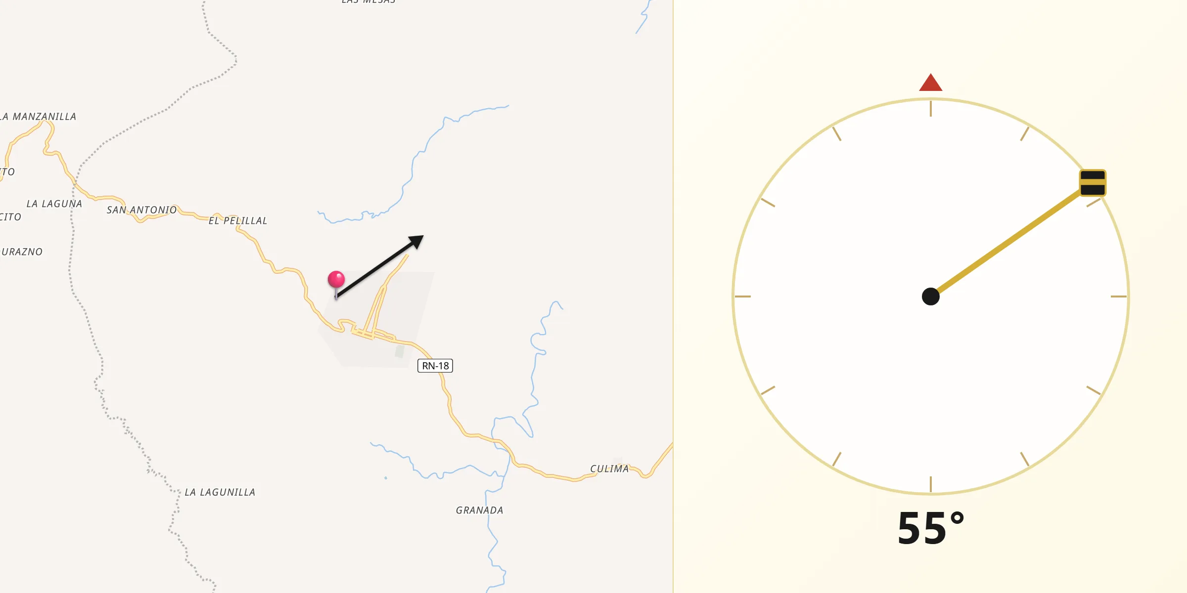 Dirección de la Qibla desde San Luis Jilotepeque