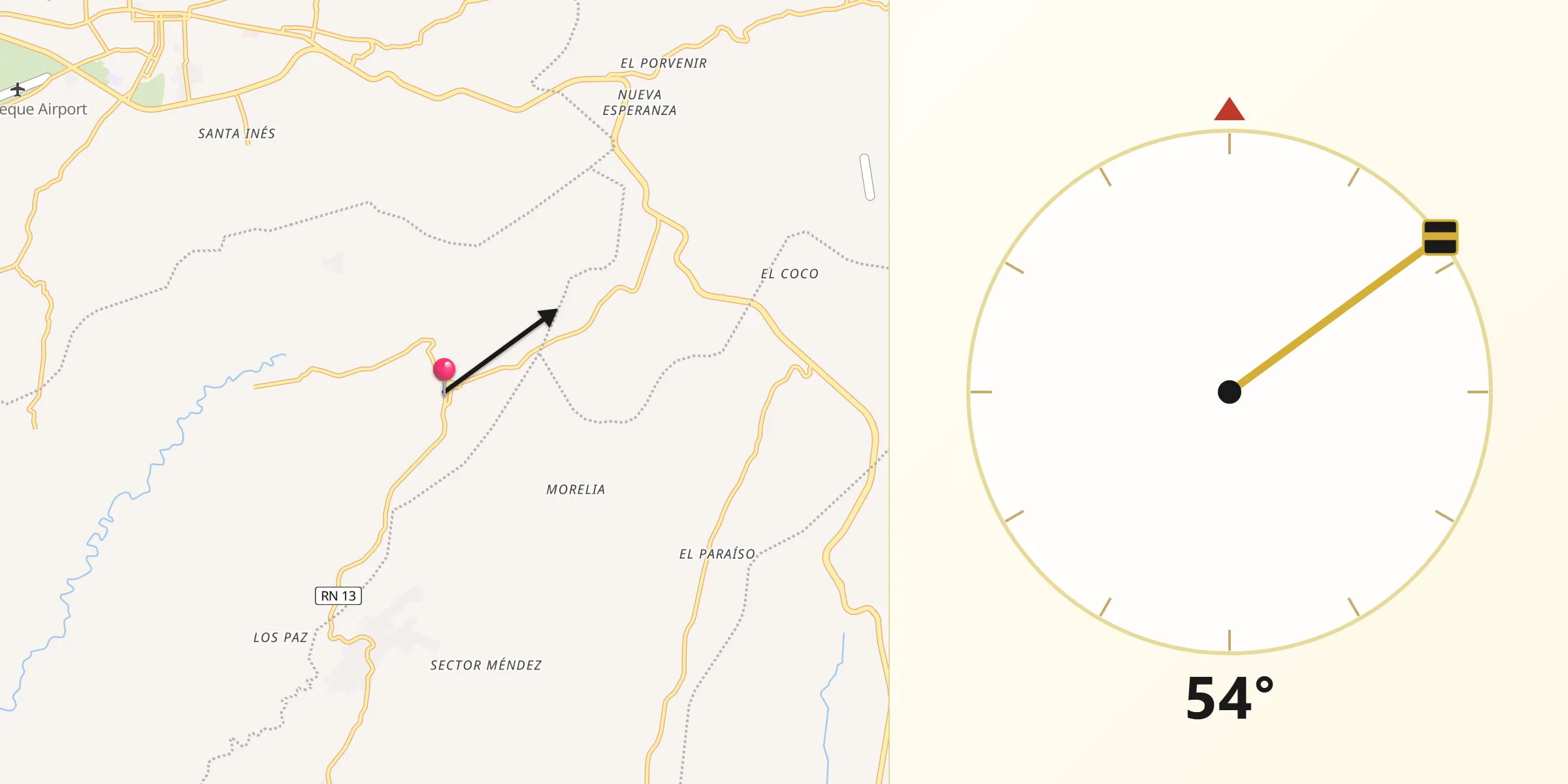 Dirección de la Qibla desde Flores Costa Cuca
