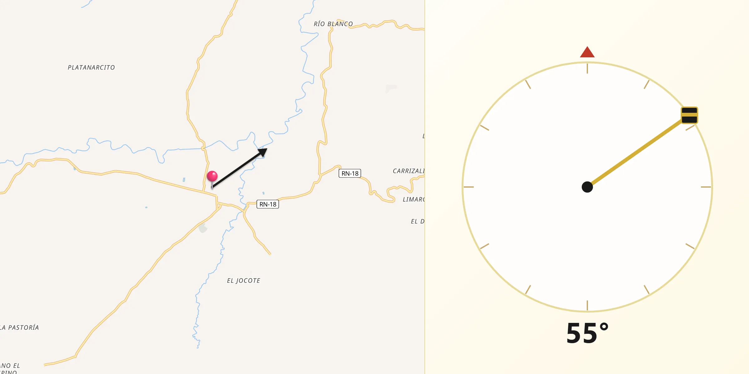 Dirección de la Qibla desde San Pedro Pinula