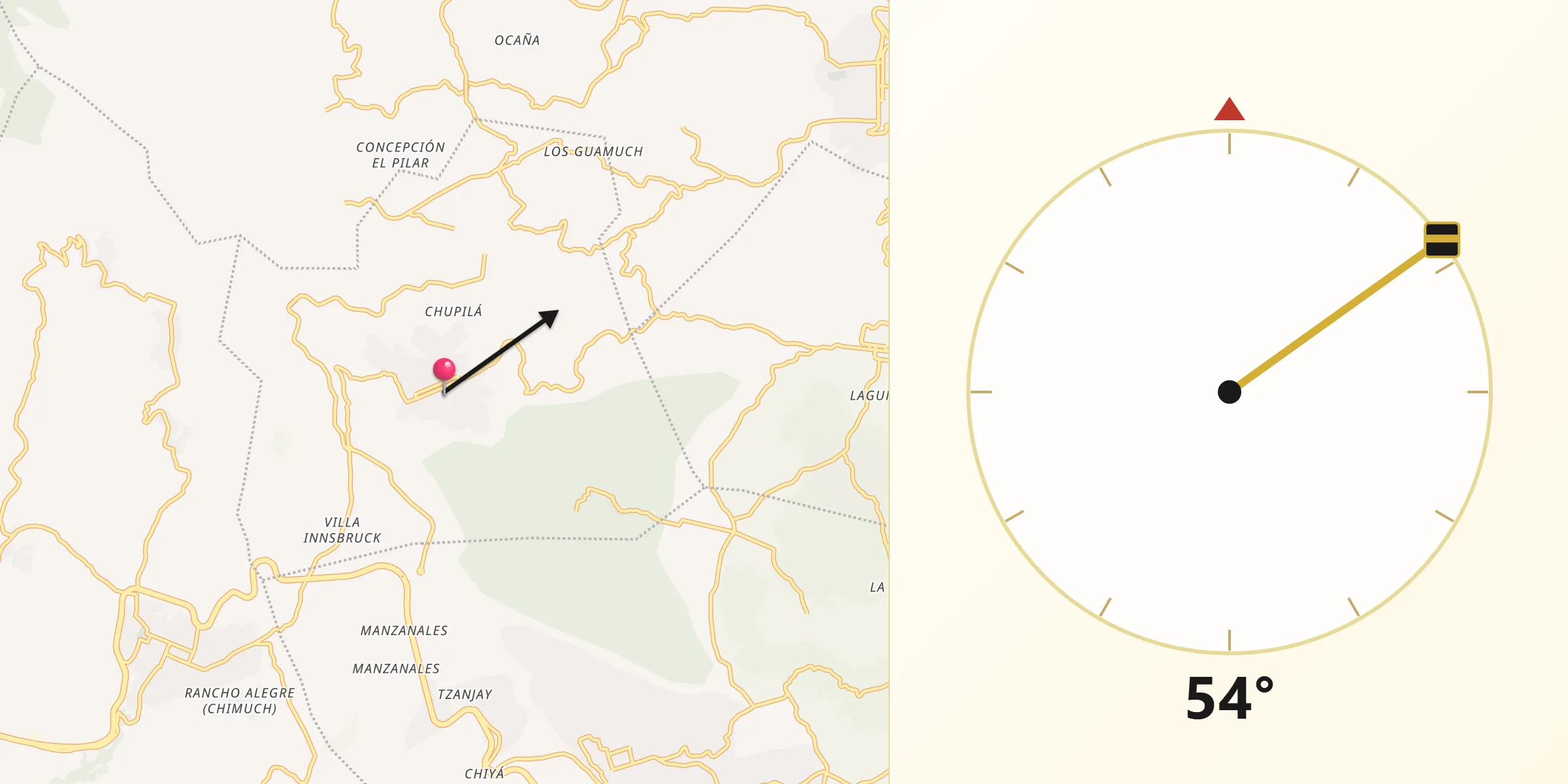 Dirección de la Qibla desde Santo Domingo Xenacoj