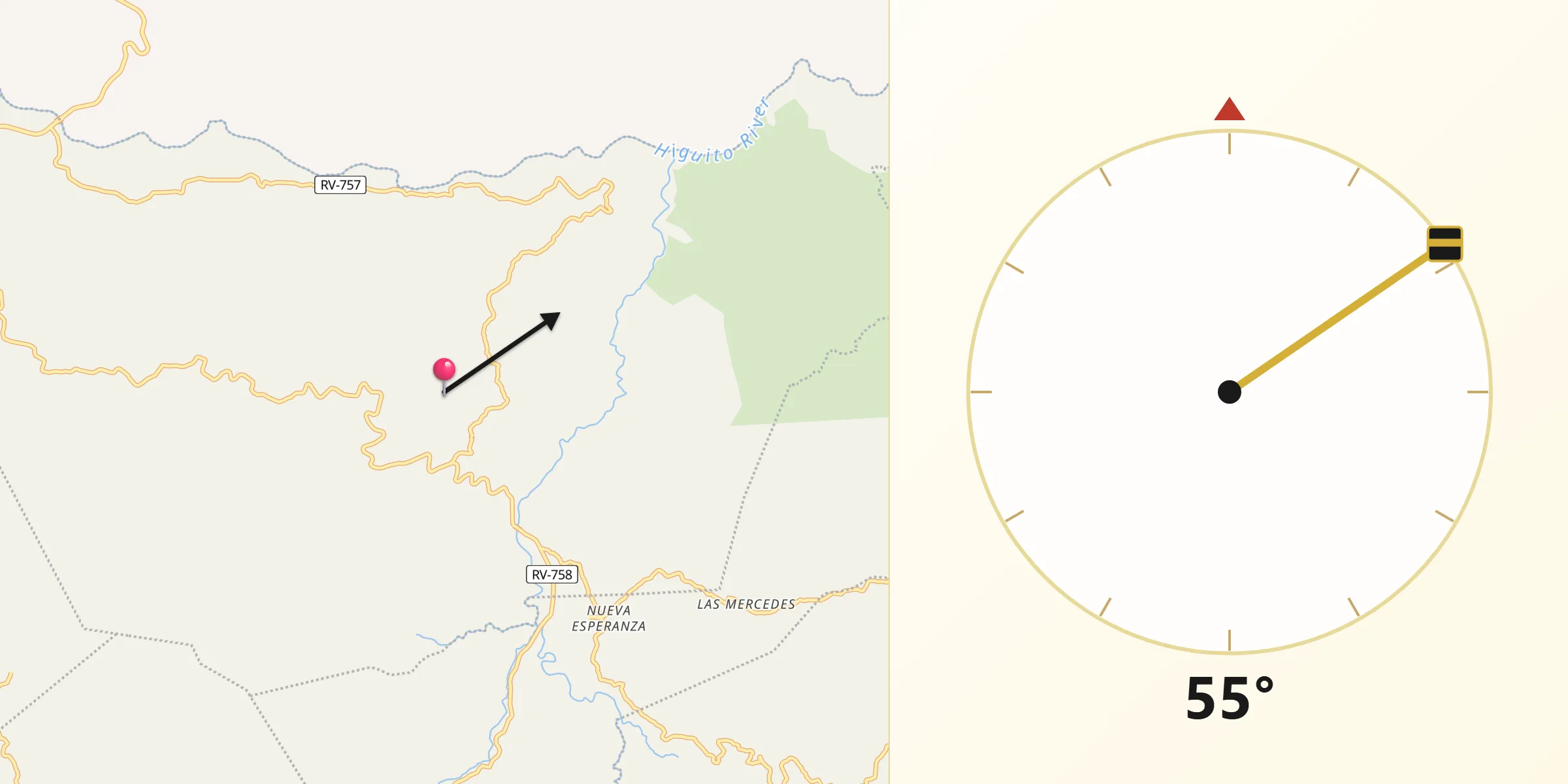 Dirección de la Qibla desde Talgua