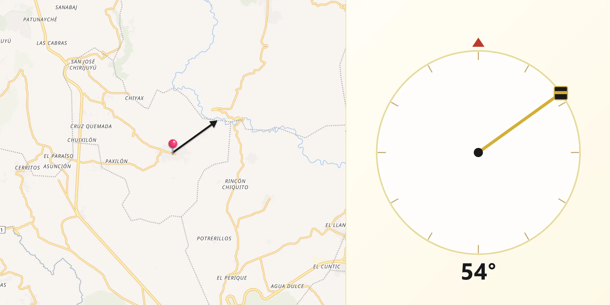 Dirección de la Qibla desde Santa Cruz Balanyá