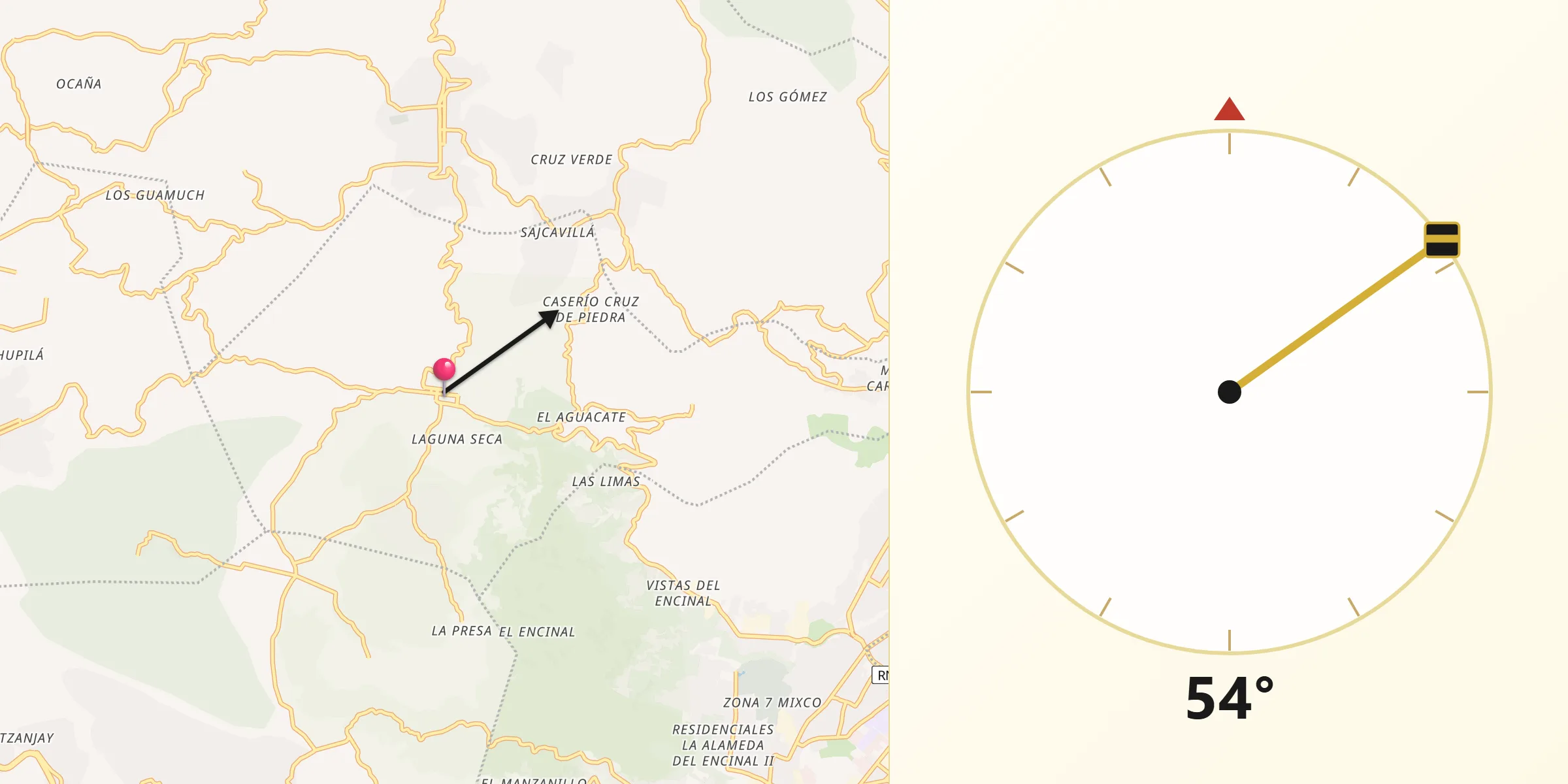 Dirección de la Qibla desde San Pedro Sacatepéquez