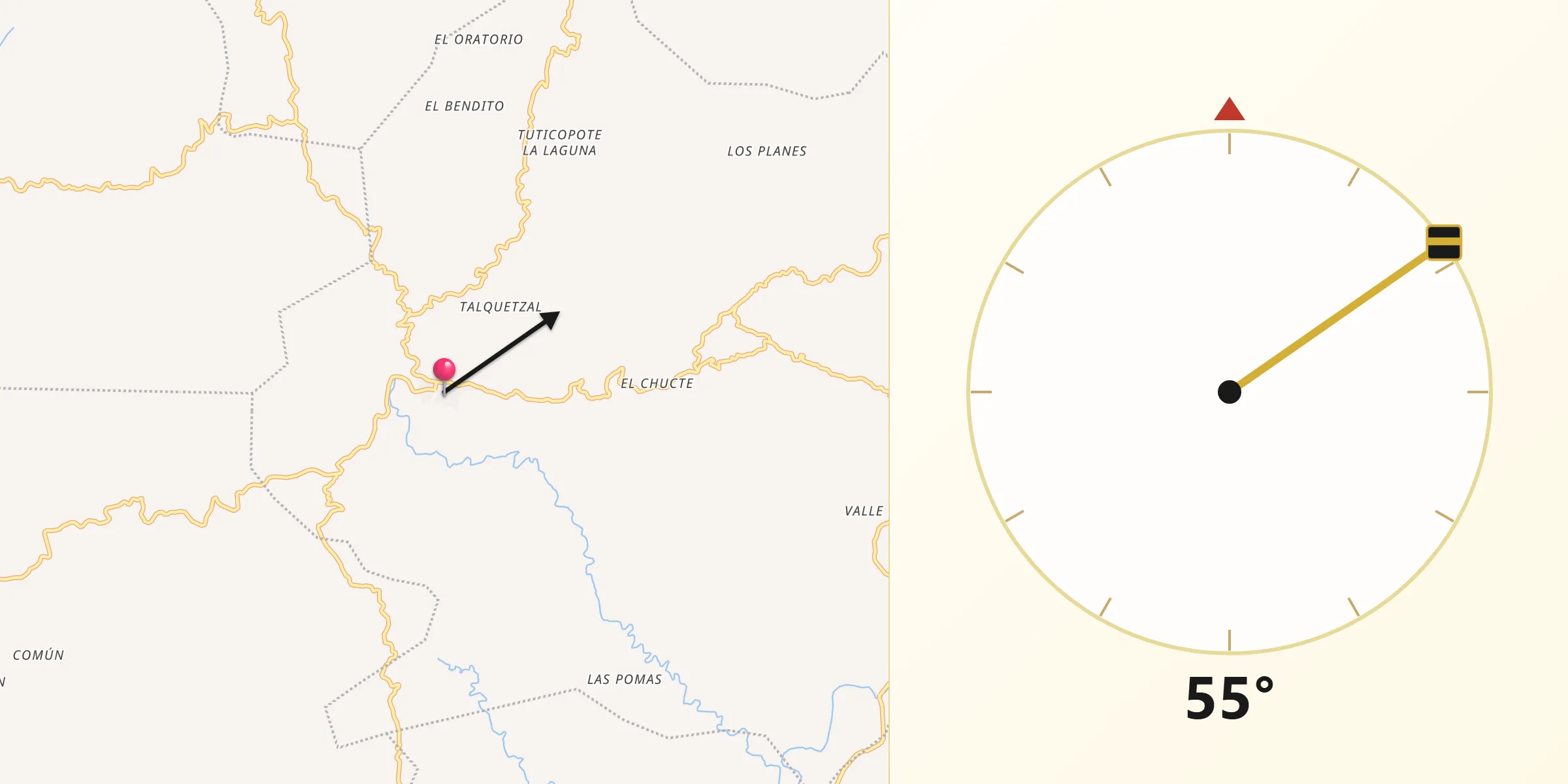 Dirección de la Qibla desde Olopa