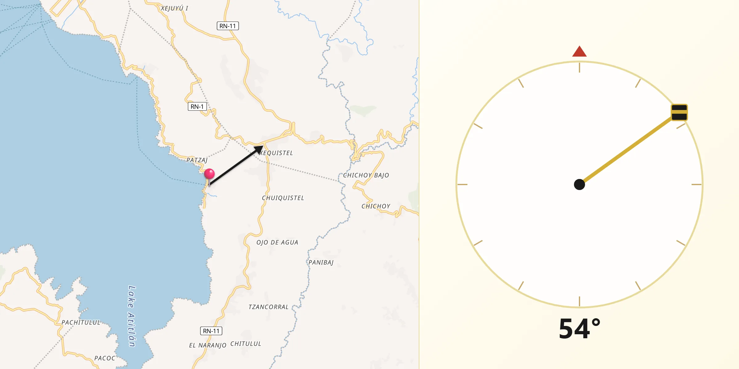 Dirección de la Qibla desde San Antonio Palopó