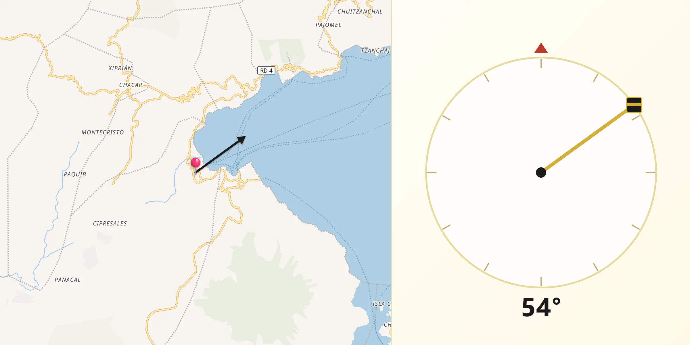 Dirección de la Qibla desde San Juan La Laguna