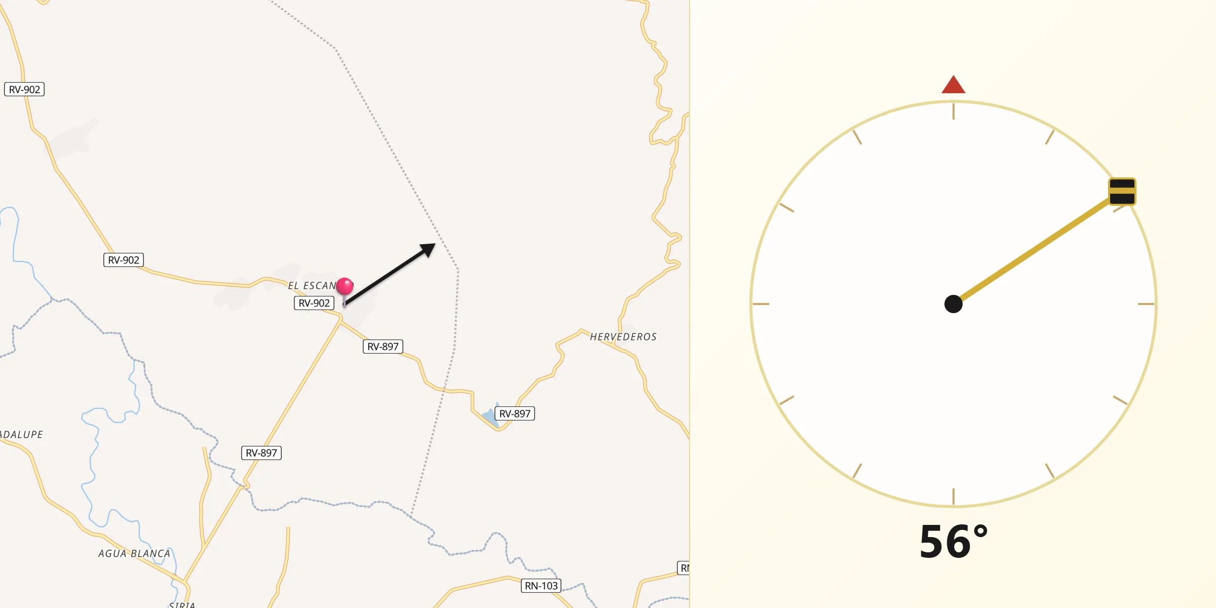 Dirección de la Qibla desde El Pedernal