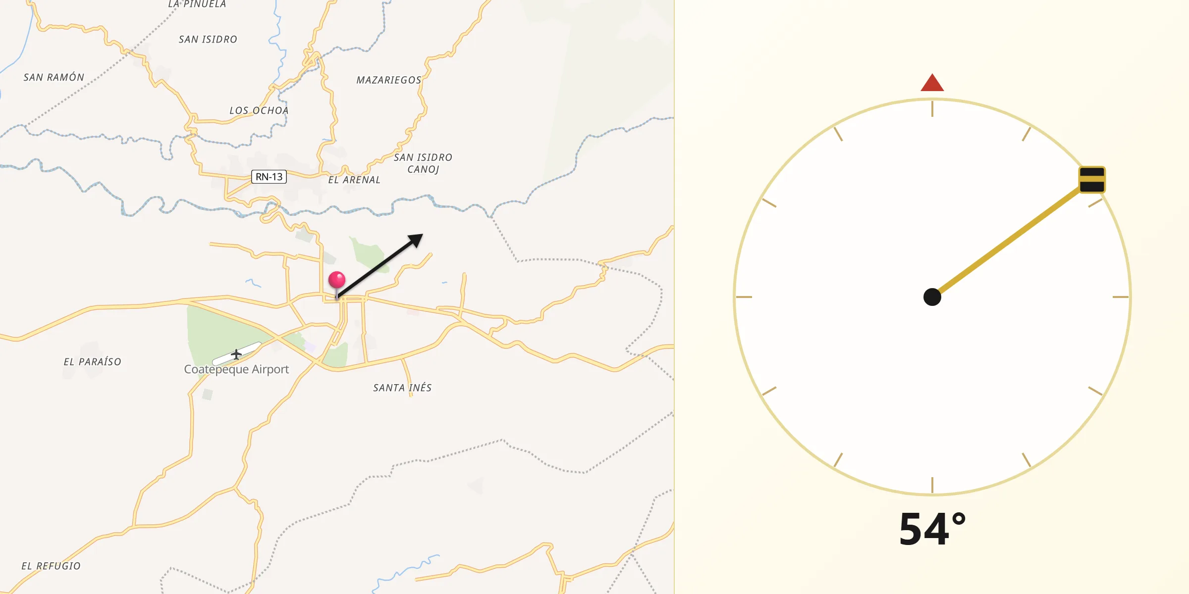 Dirección de la Qibla desde Coatepeque