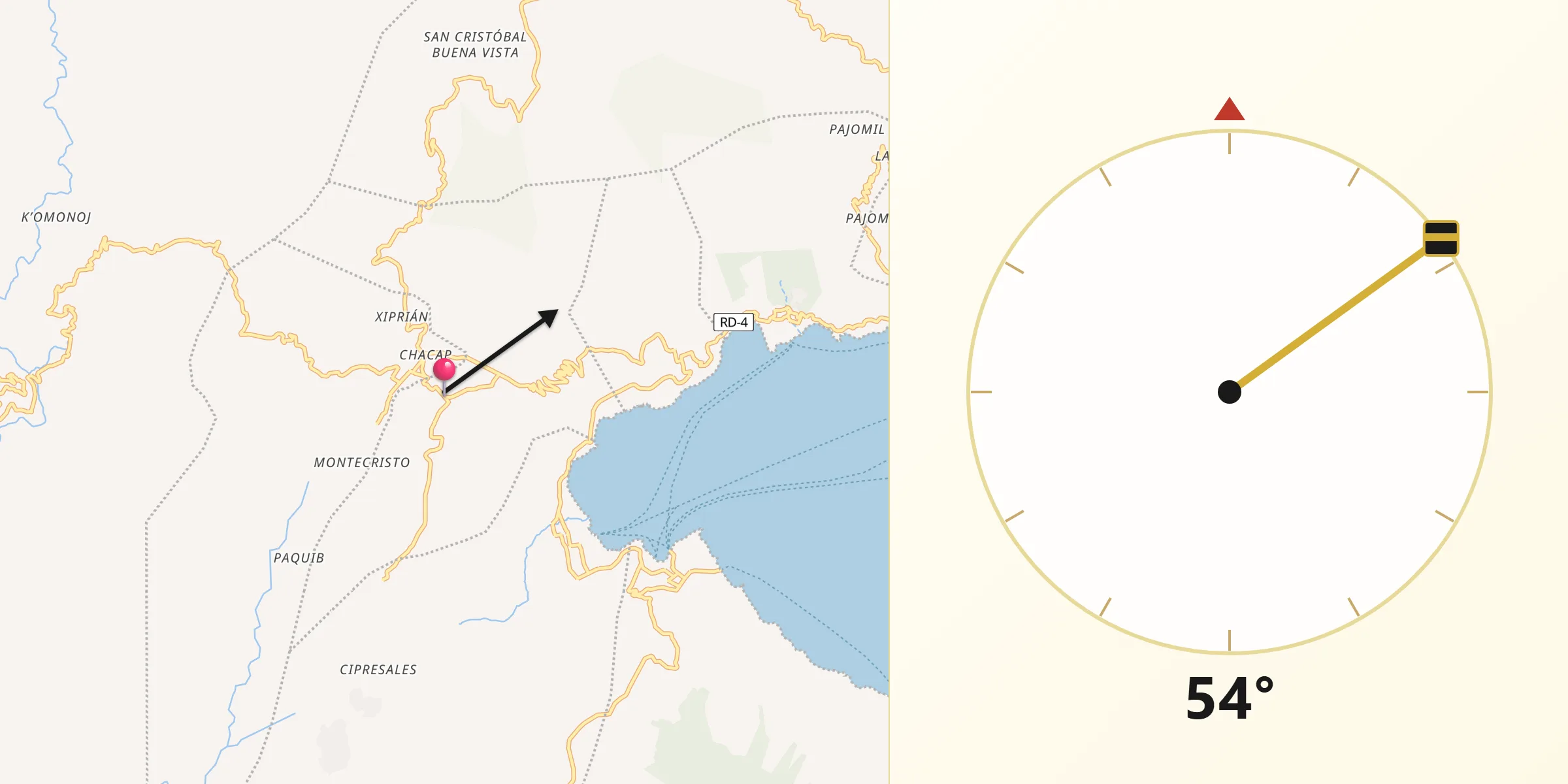 Dirección de la Qibla desde Santa Clara La Laguna