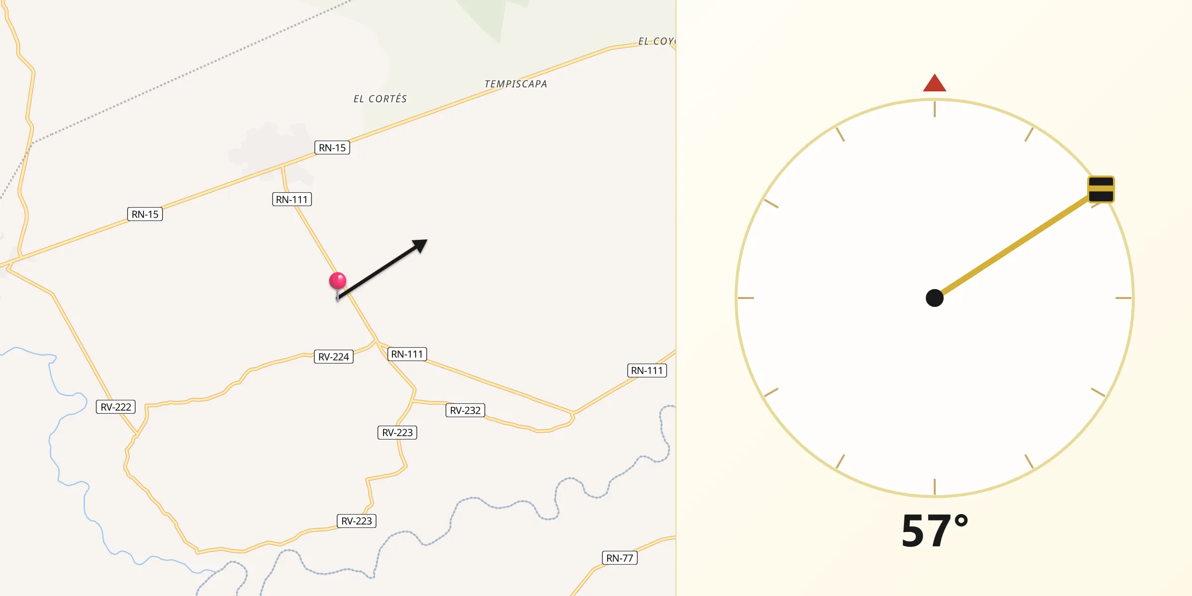 Dirección de la Qibla desde Jutiquile