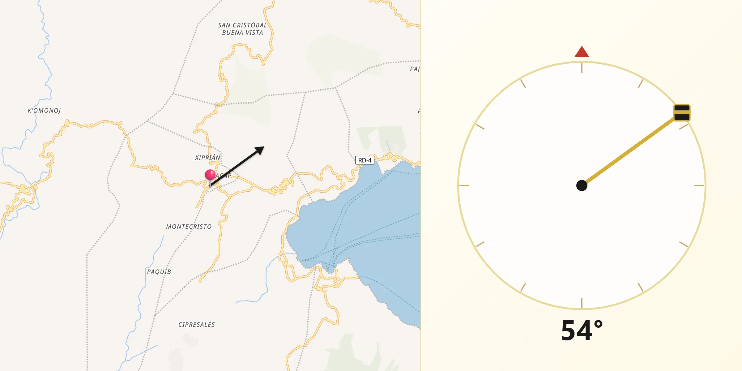 Dirección de la Qibla desde Santa María Visitación
