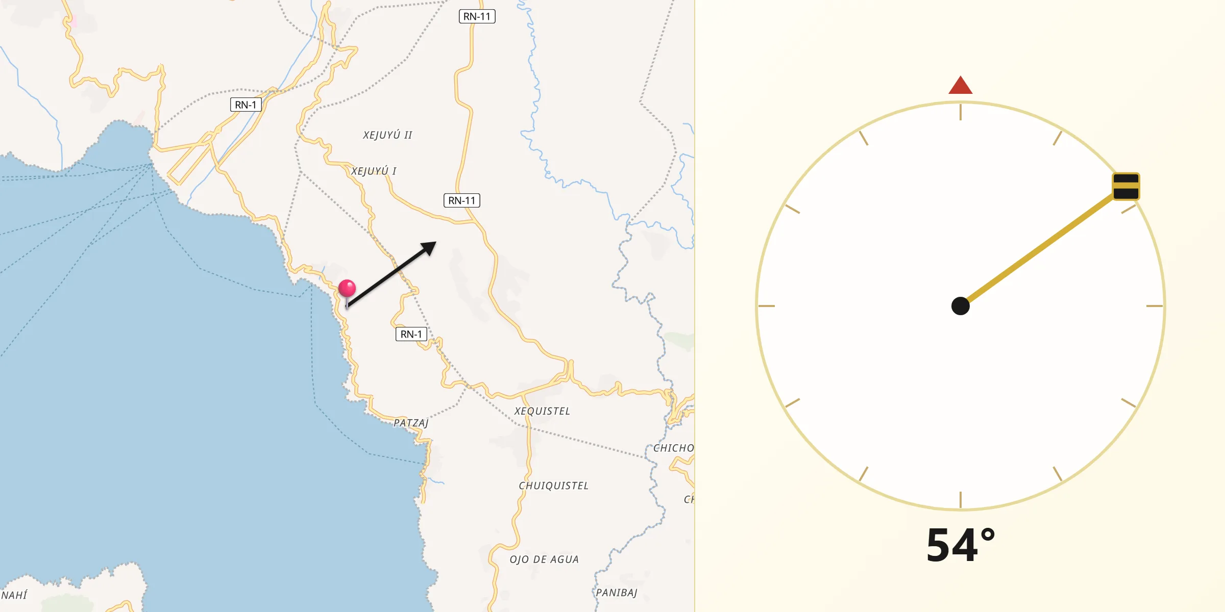 Dirección de la Qibla desde Municipio de Santa Catarina Palopó