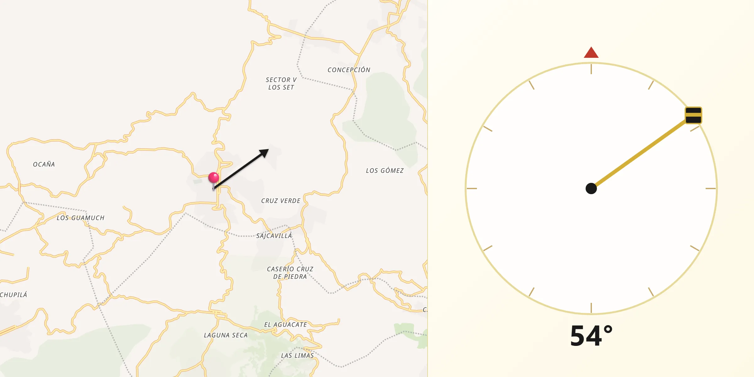 Dirección de la Qibla desde San Juan Sacatepéquez