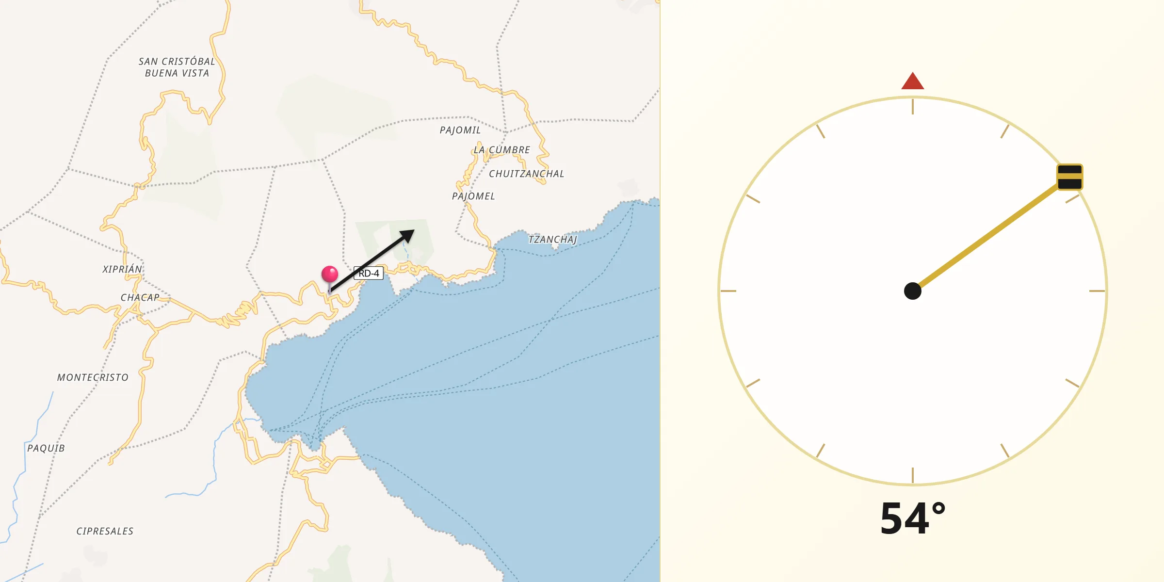 Dirección de la Qibla desde San Pablo La Laguna