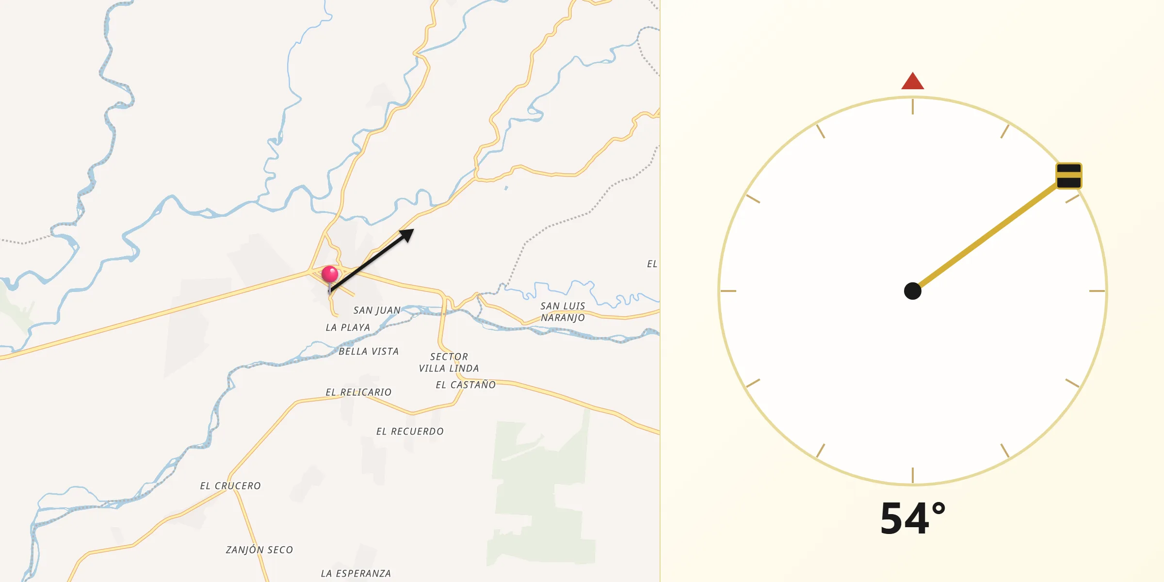 Dirección de la Qibla desde Pajapita