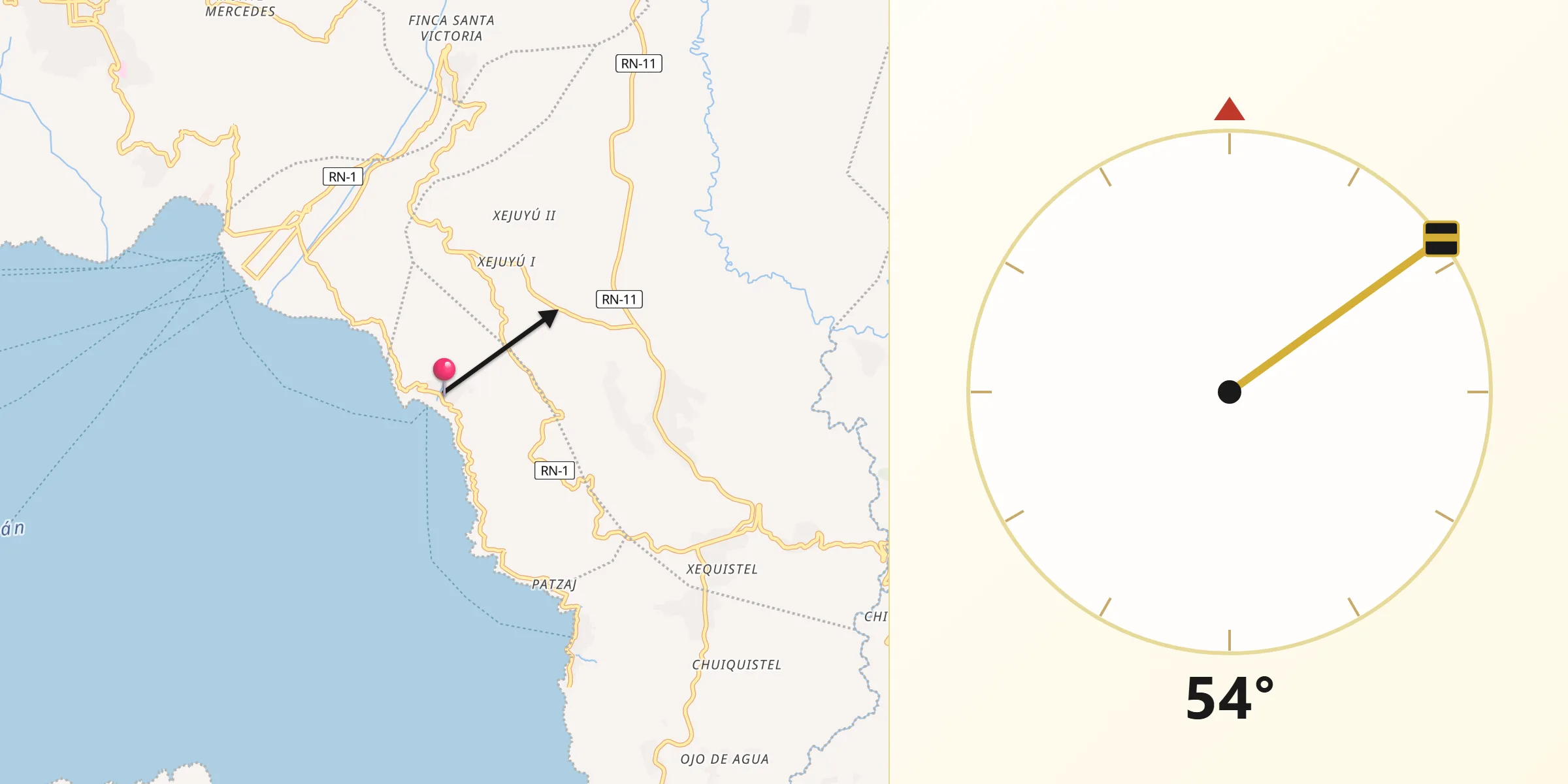 Dirección de la Qibla desde Santa Catarina Palopó