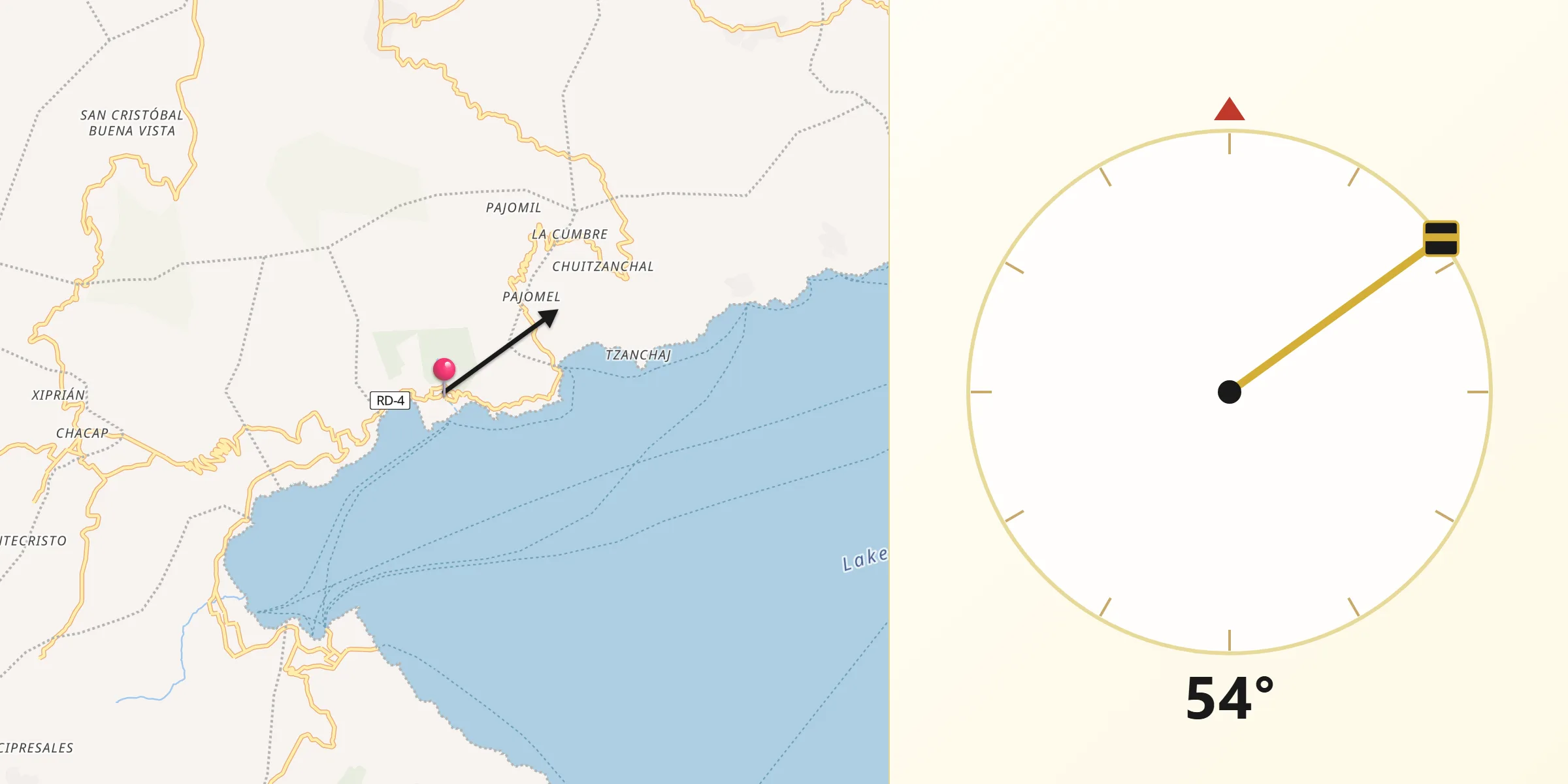 Dirección de la Qibla desde San Marcos La Laguna