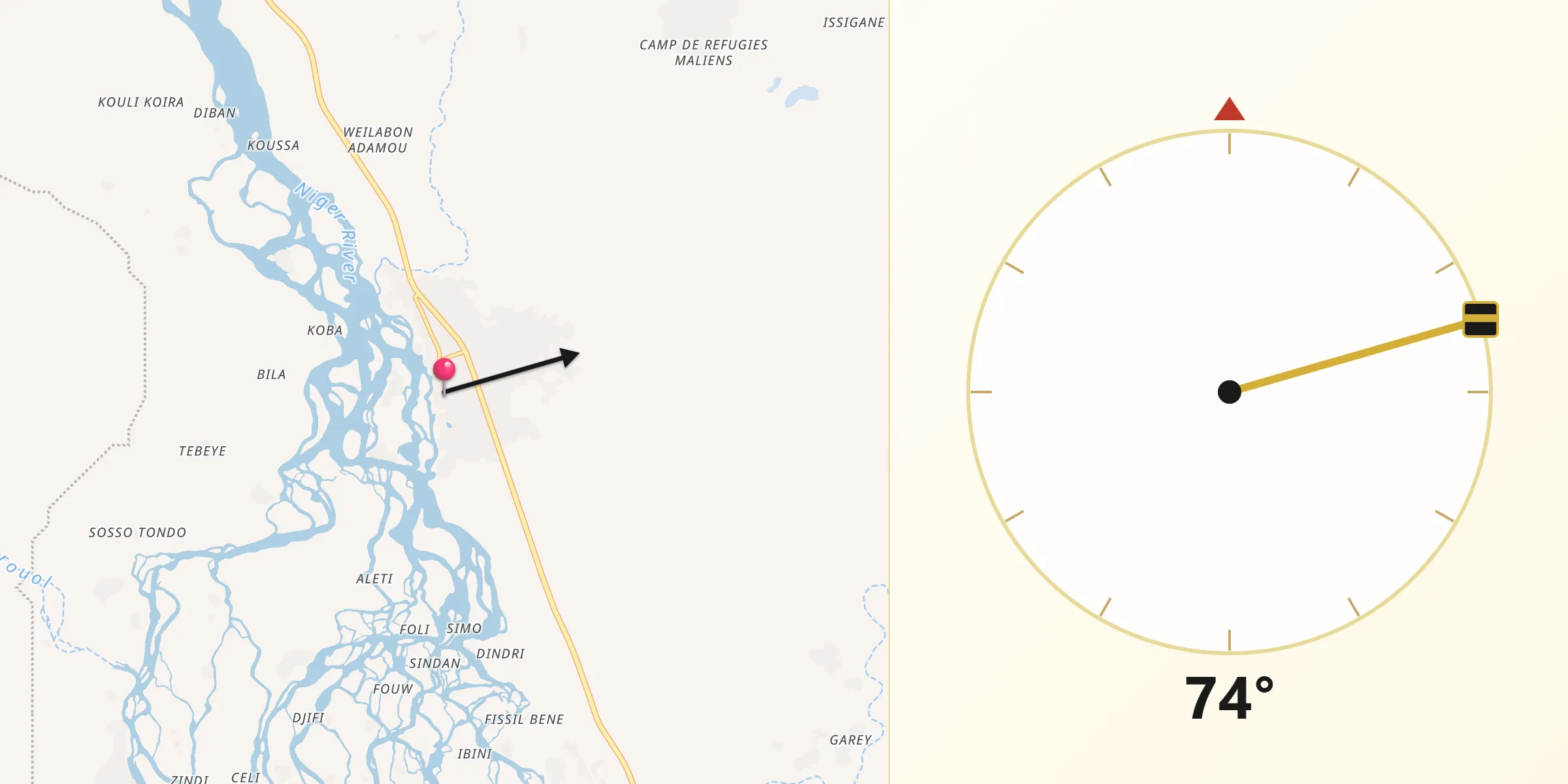 Direction vers la Qibla depuis Ayorou