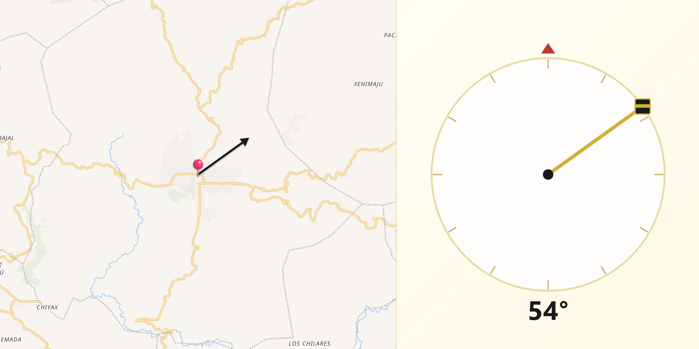 Dirección de la Qibla desde Comalapa